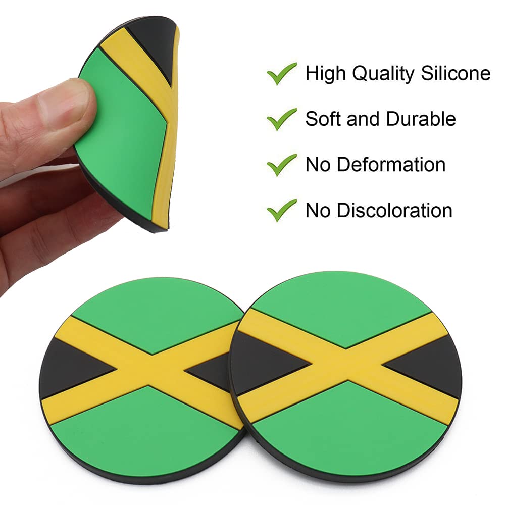 Jamaica Flag Car Coasters 2-Pack - Jamaican Flag Cup Holder Inserts for Auto, Truck & SUV - Perfect for Jamaican Pride, Travel & Road Trips