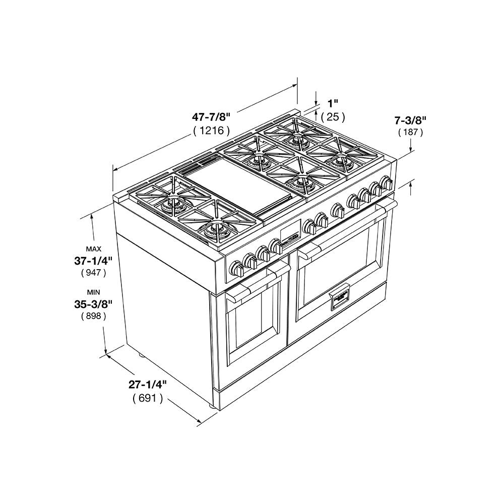 Fulgor Milano 48 Inch 600 Series Professional Gas Range - 6 Burner Stainless Steel Stove with Trilaminate Griddle (F6PGR486GS2) | Ideal for Commercial Kitchens & Home Chefs
