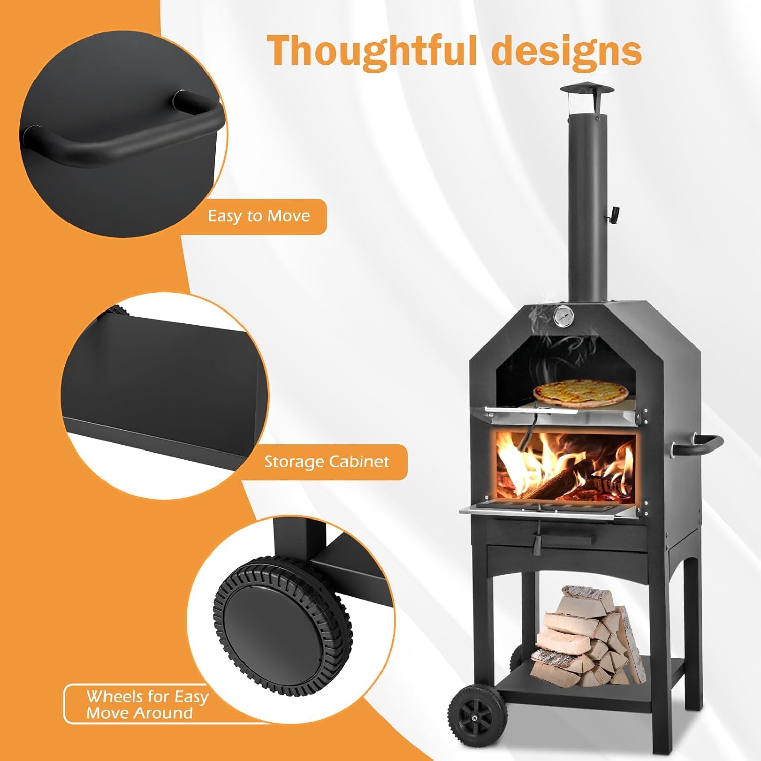 Premium U-MAX Outdoor Wood-Fired Pizza Oven with Waterproof Cover - Portable Steel Pizza Grill & Maker with Pizza Stone - Perfect for Camping, Backyard BBQs & Outdoor Cooking