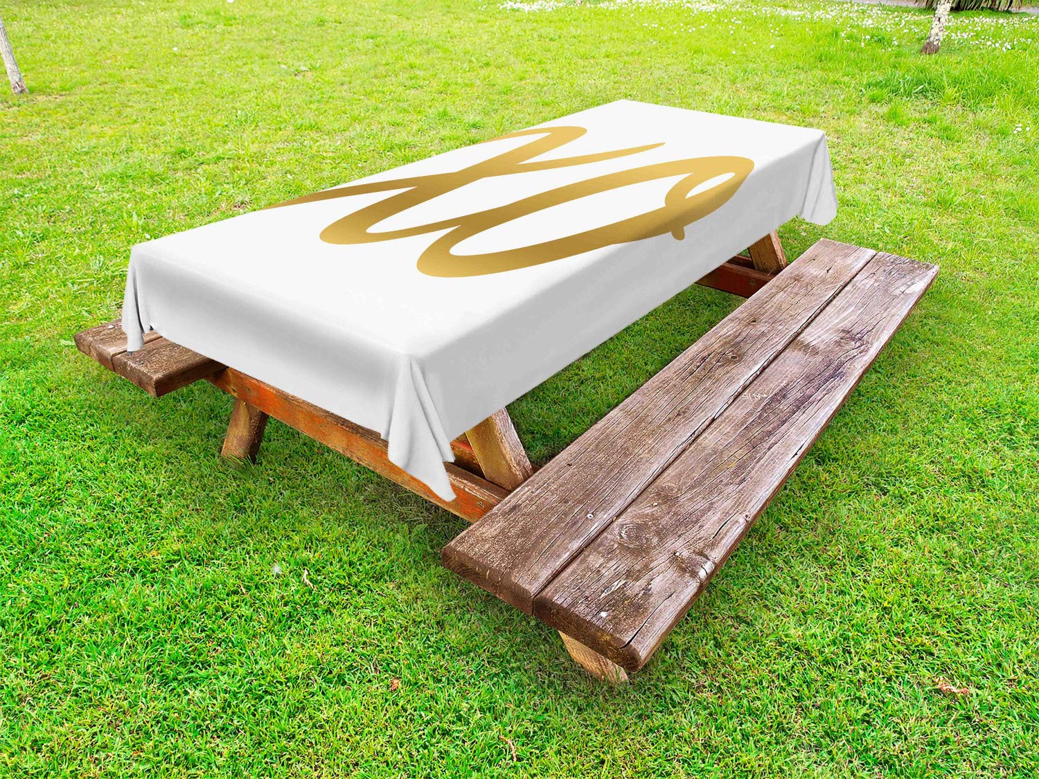 Ambesonne Xo Outdoor Tablecloth - Vintage Valentine's Day Inspired Picnic Table Cover with Hugs & Kisses Design, Washable & Decorative, 58