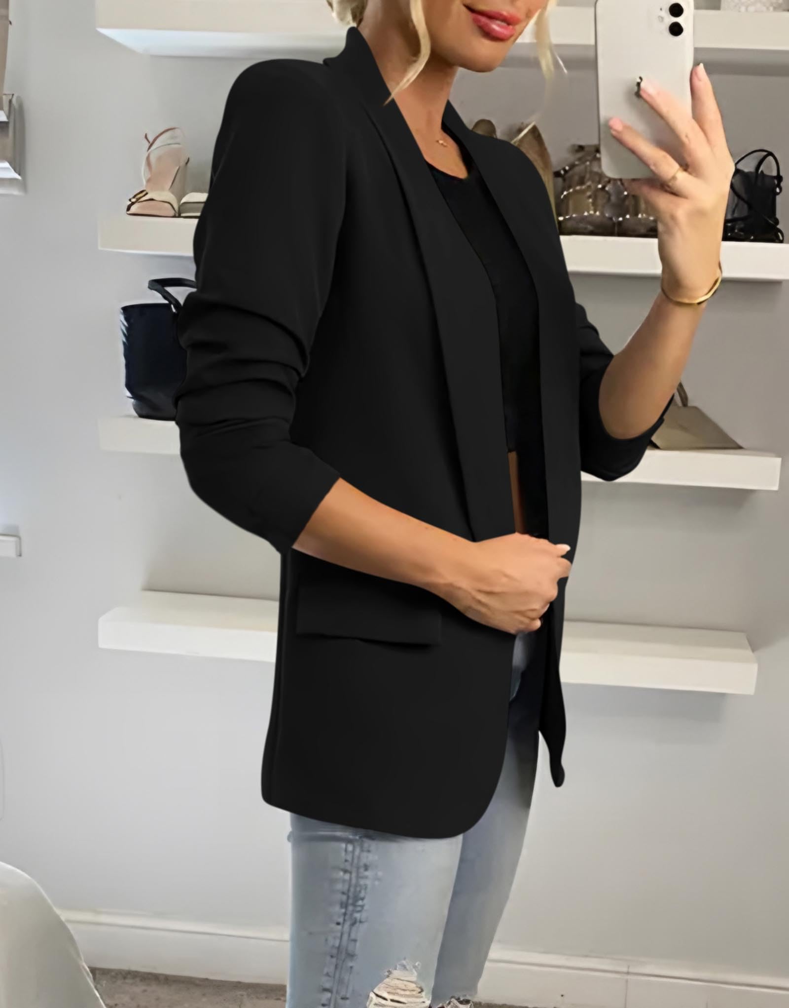 KIRUNDO Women's Blazer Jacket - 2025 Spring/Fall Business Casual Long Sleeve Open Front Suit Jacket with Pockets for Office Work & Professional Dressy Occasions