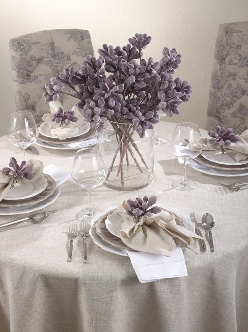 Fennco Styles Toscana Classic Natural Round Tablecloth - 96 Inch Round Cotton Table Cover for Dining Room, Kitchen, Party & Wedding Decor