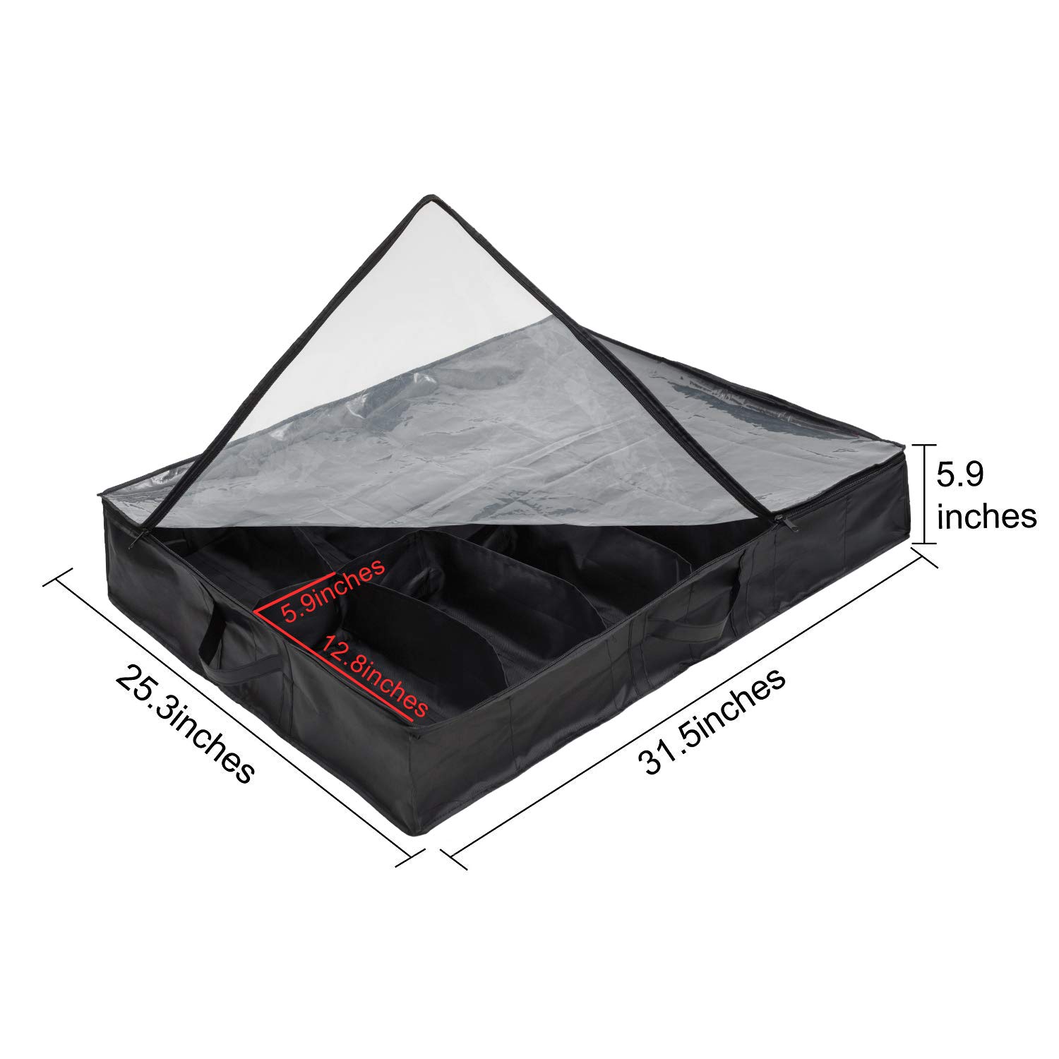 Surblue 12 Pairs Under Bed Shoe Organizer Storage Bags - Space Saving Closet & Travel Shoe Storage (Black) - Perfect for Bedroom, Closet, Dorm & Luggage Organization