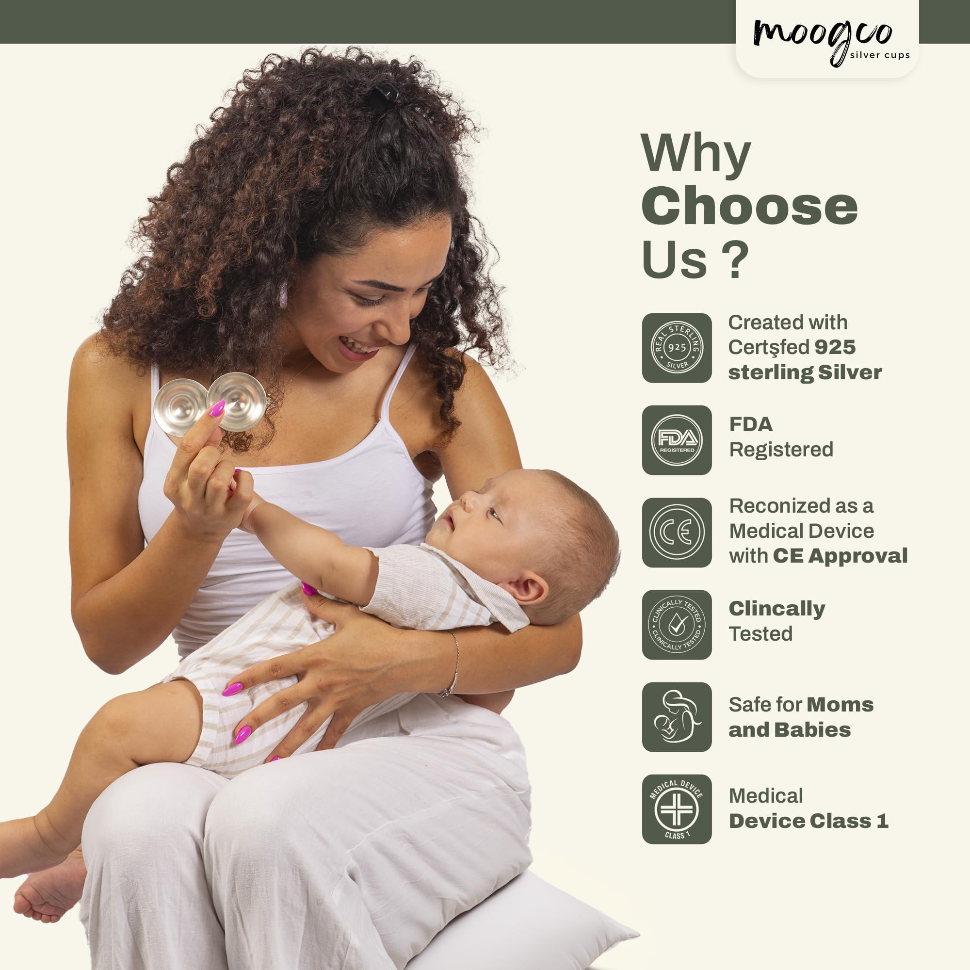 Moogco Original 925 Silver Nursing Cups - Soft Nipple Shields for Breastfeeding Newborns & Comfortable Nipple Covers for Nursing Mothers - Includes Travel Carrying Case - Perfect for Pain Relief & Discreet Public Breastfeeding