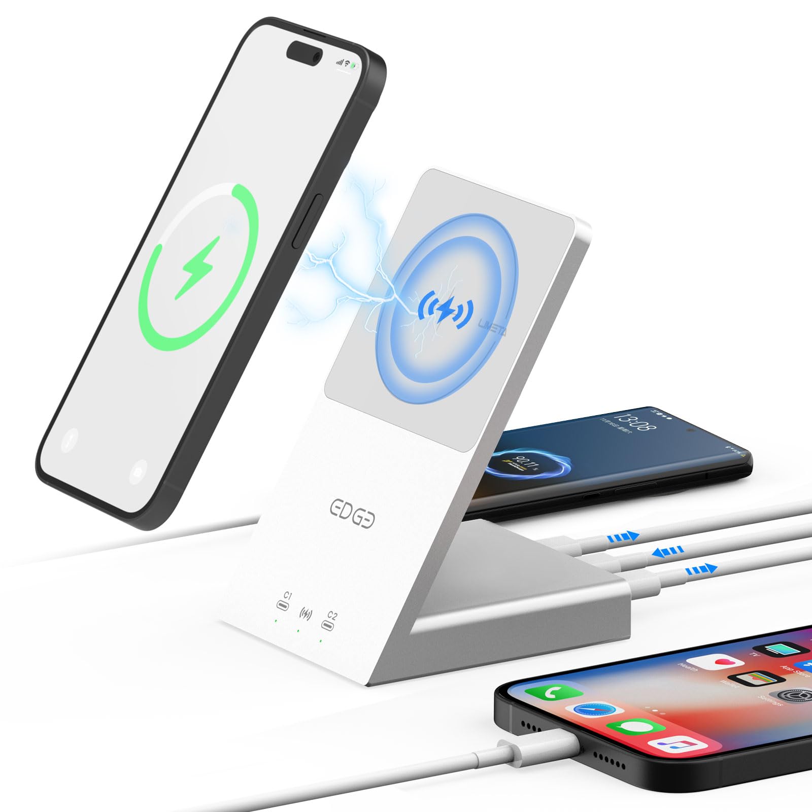 3-in-1 MagSafe Wireless Charging Stand - 45W USB-C Fast Charger for iPhone 16/15/14/13/12 Pro/Max & Samsung Galaxy - Bedside Nightstand & Office Desk Charging Station