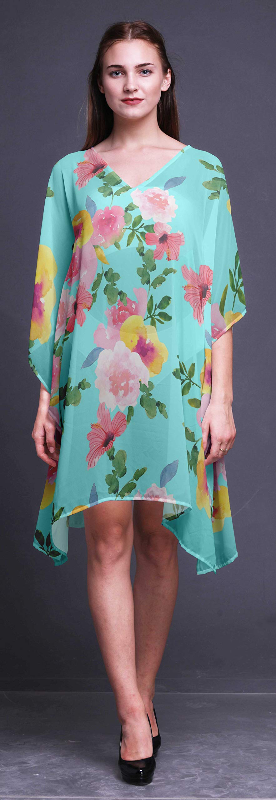Bimba Women's Short Caftan Midi Dress - Beach Cover Up Swimwear, Summer Boho Kaftan Dress for Pool, Vacation & Resort Wear