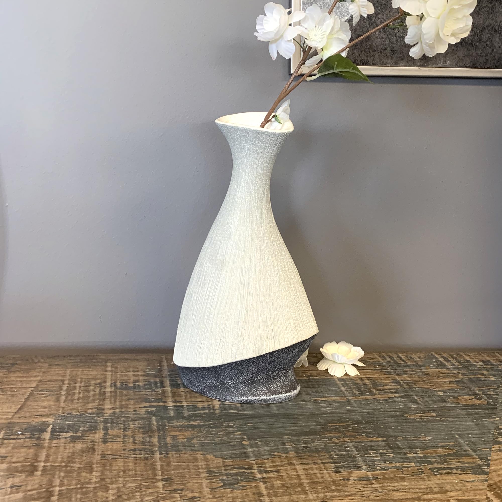 Howard Elliot Balance Large Two-Toned Gray and White Ceramic Vase - Modern Rustic Home Decor, Wedding Centerpiece, Bookshelf & Tabletop Decor, Gift Idea for Housewarming & Parties (6.5