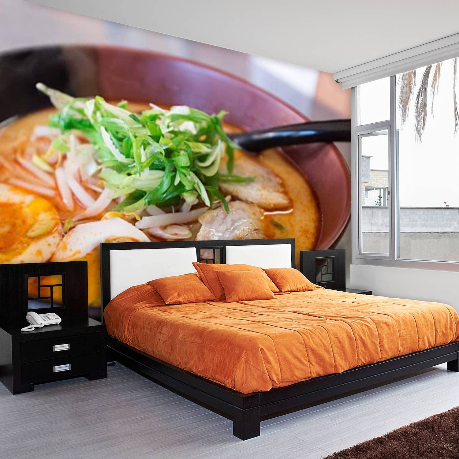 Japanese Ramen Noodle Soup PVC Wallpaper - Peel and Stick Removable Self-Adhesive Wall Mural for Living Room & Bedroom Decor - Perfect for Asian-Themed Home Interiors and Restaurant Wall Design