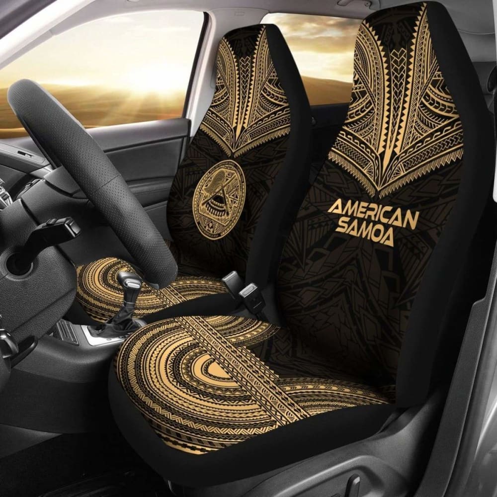American Samoa Car Seat Cover with Polynesian Chief Tattoo Design - Gold Edition | Durable & Stylish Protection for Cars, Trucks & SUVs | Perfect Gift for Car Enthusiasts & Cultural Art Lovers