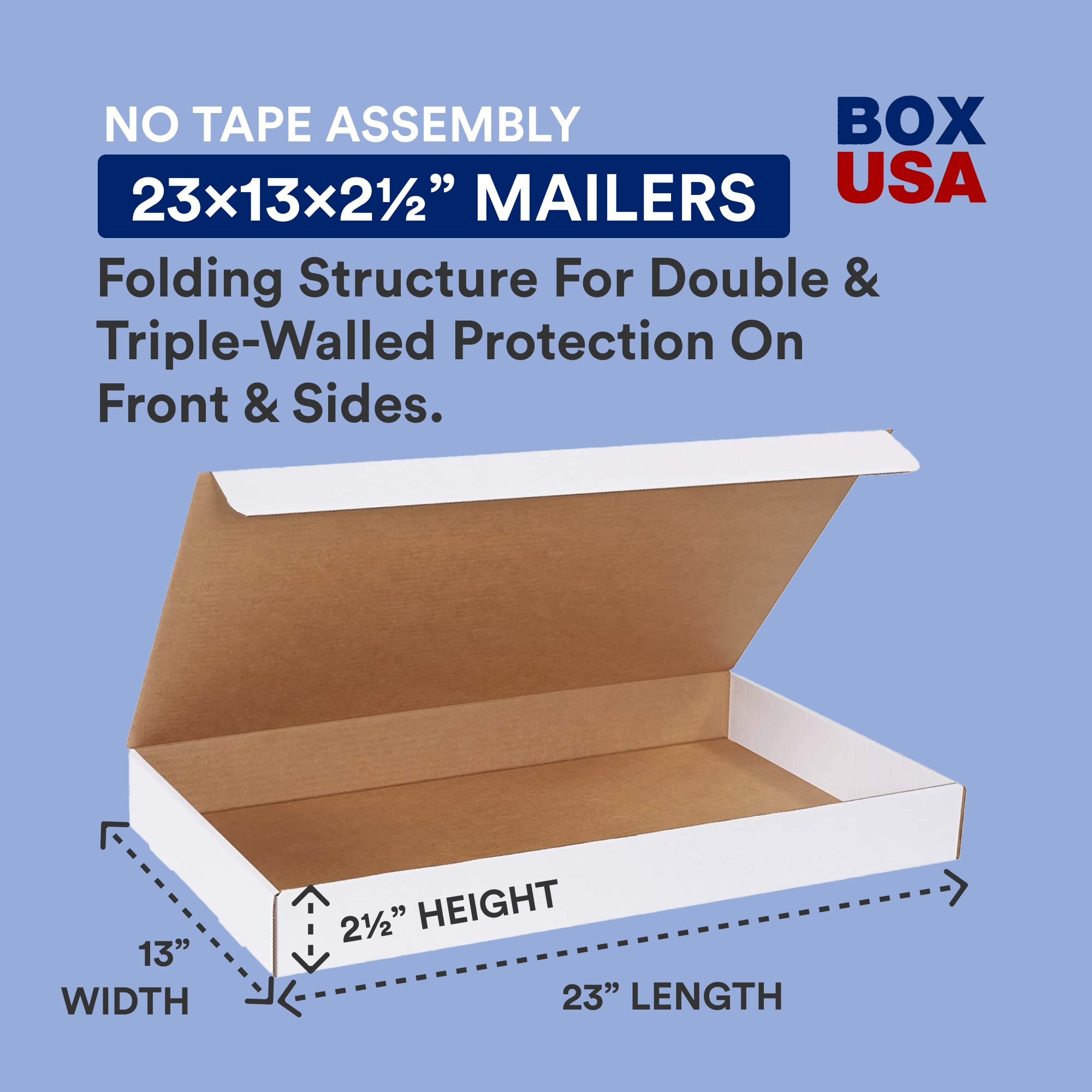 BOX USA Small Shipping Boxes 23x13x2.5 Inches - 50 Pack Corrugated Cardboard Boxes for Shipping, Packing, Moving & Storage | Durable, Foldable, Crush-Proof | Perfect for Ecommerce, Home Office & Warehouse Organization