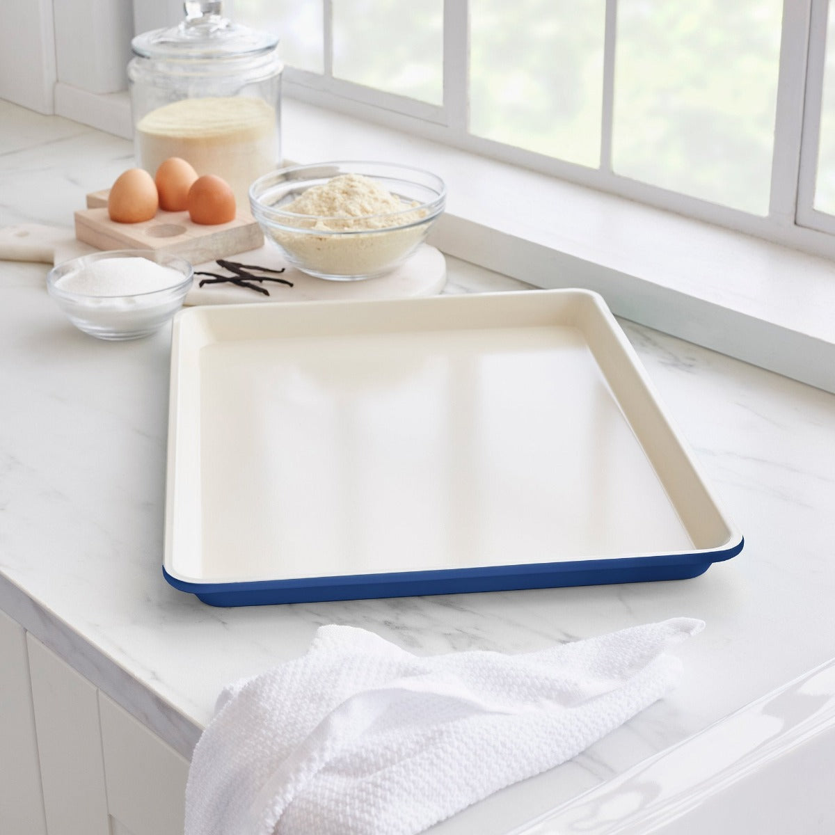 GreenLife Ceramic Nonstick 18 x 13 Inch Cookie Baking Sheet - Navy Blue | Oven Safe, Non-Toxic & Eco-Friendly | Perfect for Cookies, Roasting Veggies & Baking Pizzas