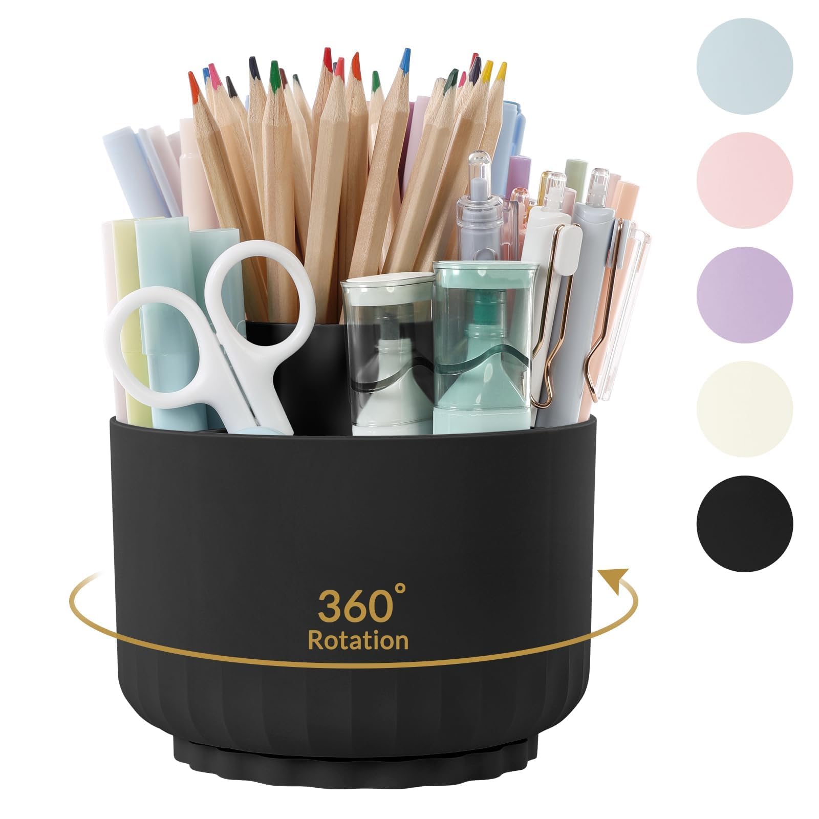 SKYDUE 360 Degree Rotating Pencil Pen Holder - Dual-Purpose Desk Organizer with 5 Slots | Office & School Supplies | Perfect for Desk Organization, Home Office Decor, and Study Room Accessories