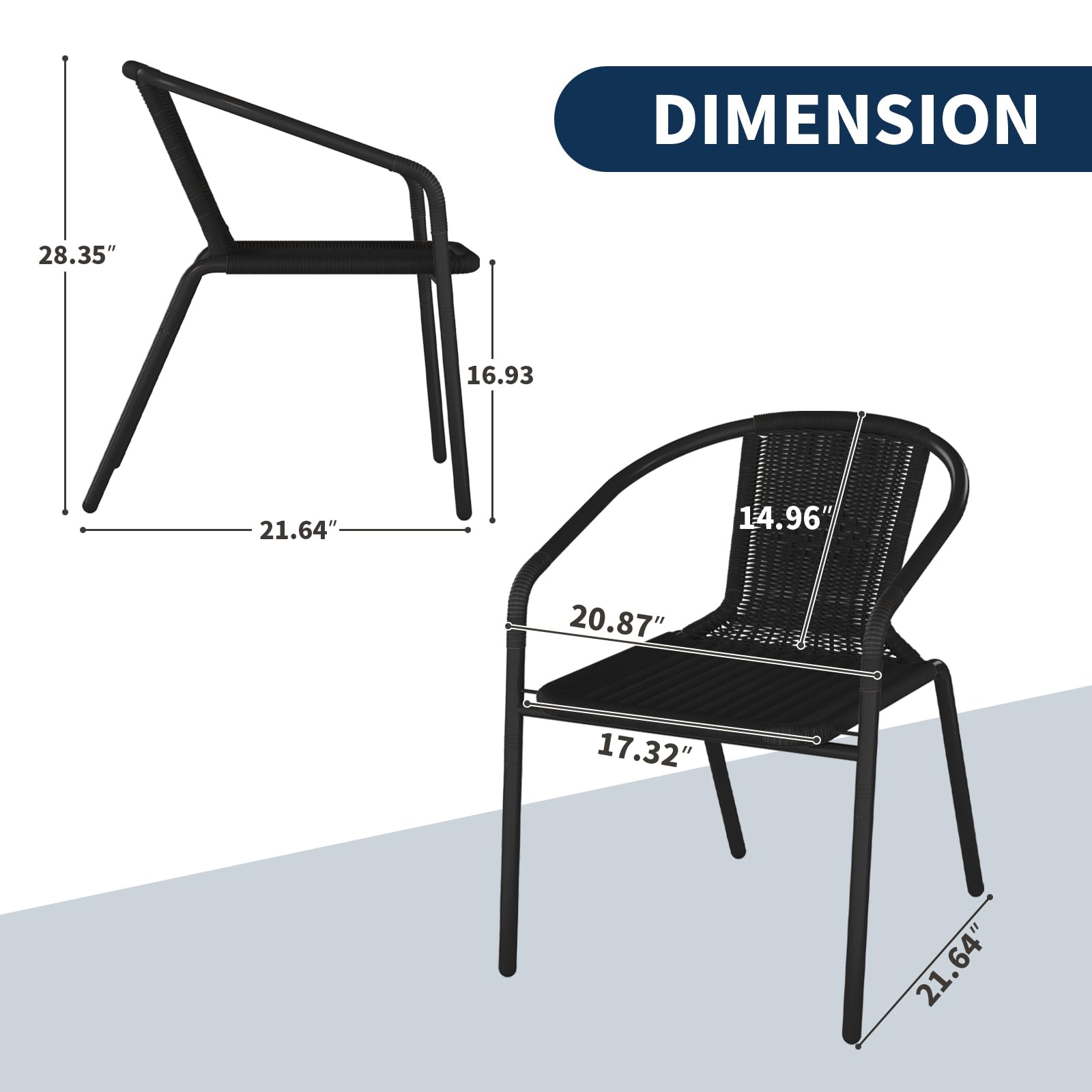 Amopatio 4-Piece Outdoor Dining Chairs Set - Black Wicker Patio Chairs with Sturdy Metal Frame, Rattan Indoor/Outdoor Stackable Chairs for Bistro, Deck, Yard, Porch, Restaurant | Perfect for Backyard BBQs, Poolside Lounging & Outdoor Entertaining