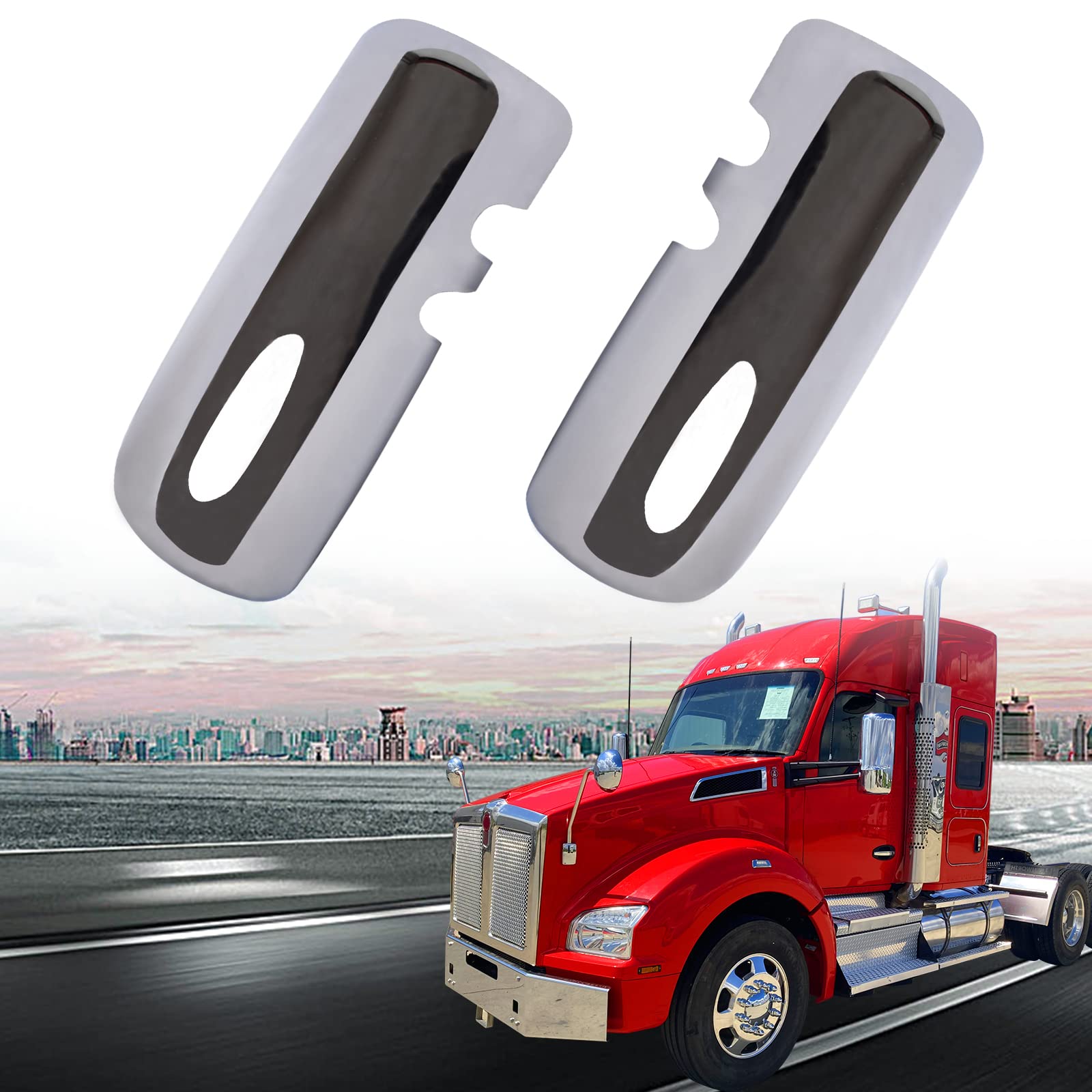 AUTOINTL Chrome Door Mirror Covers for Kenworth T680 T880 W990 Semi Truck - Left & Right Side Replacement Parts | Durable & Stylish Upgrade for Long Haul Trucking & Heavy Duty Use