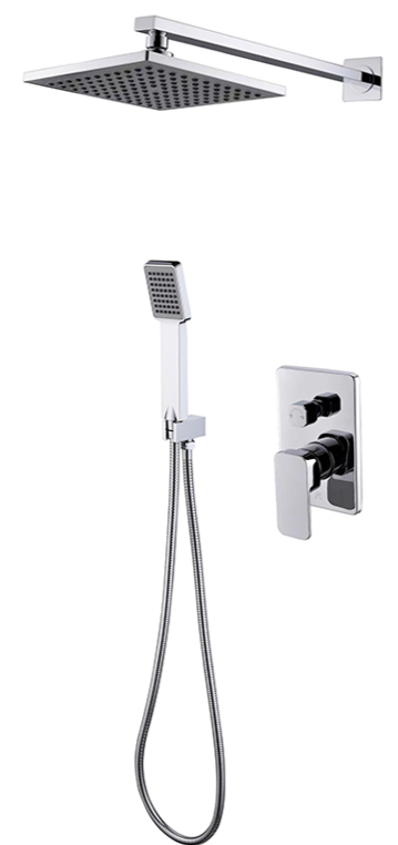 DAX 6813B CR Chrome Square Rainfall Shower Head System - Wall Mount Bathroom Mixer Shower with Handheld Shower and Trim Kit for Luxurious Spa-Like Experience