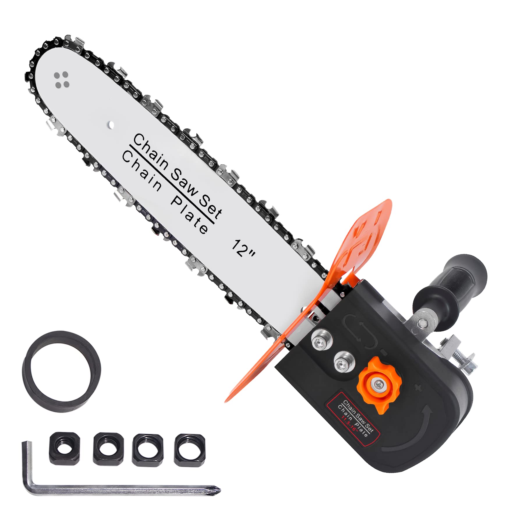 12 Inch Chainsaw Attachment for Angle Grinder - Electric Chain Saw Converter with 5/8”-11 Thread (Fits M10, M12, M14) - Wood Cutting Tool for DIY, Logging & Firewood Preparation - Perfect for Home Improvement, Gardening & Outdoor Projects