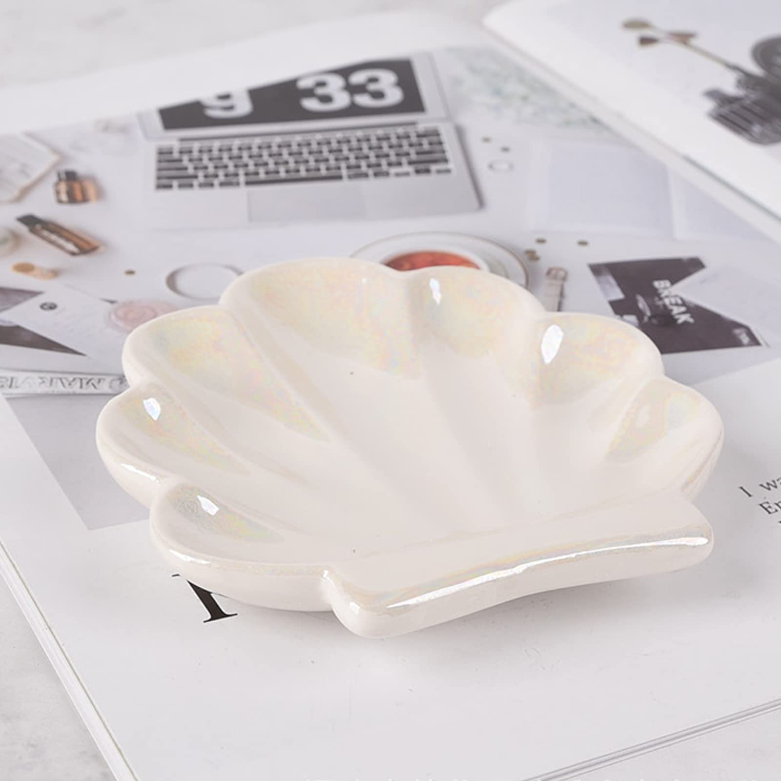 Ceramic Shell Trinket Dish & Jewelry Tray - Elegant Ring Holder, Vanity Organizer Plate for Home Décor, Bathroom Countertop Accessory | Perfect for Jewelry Storage, Makeup Organization & Bathroom Vanity Display