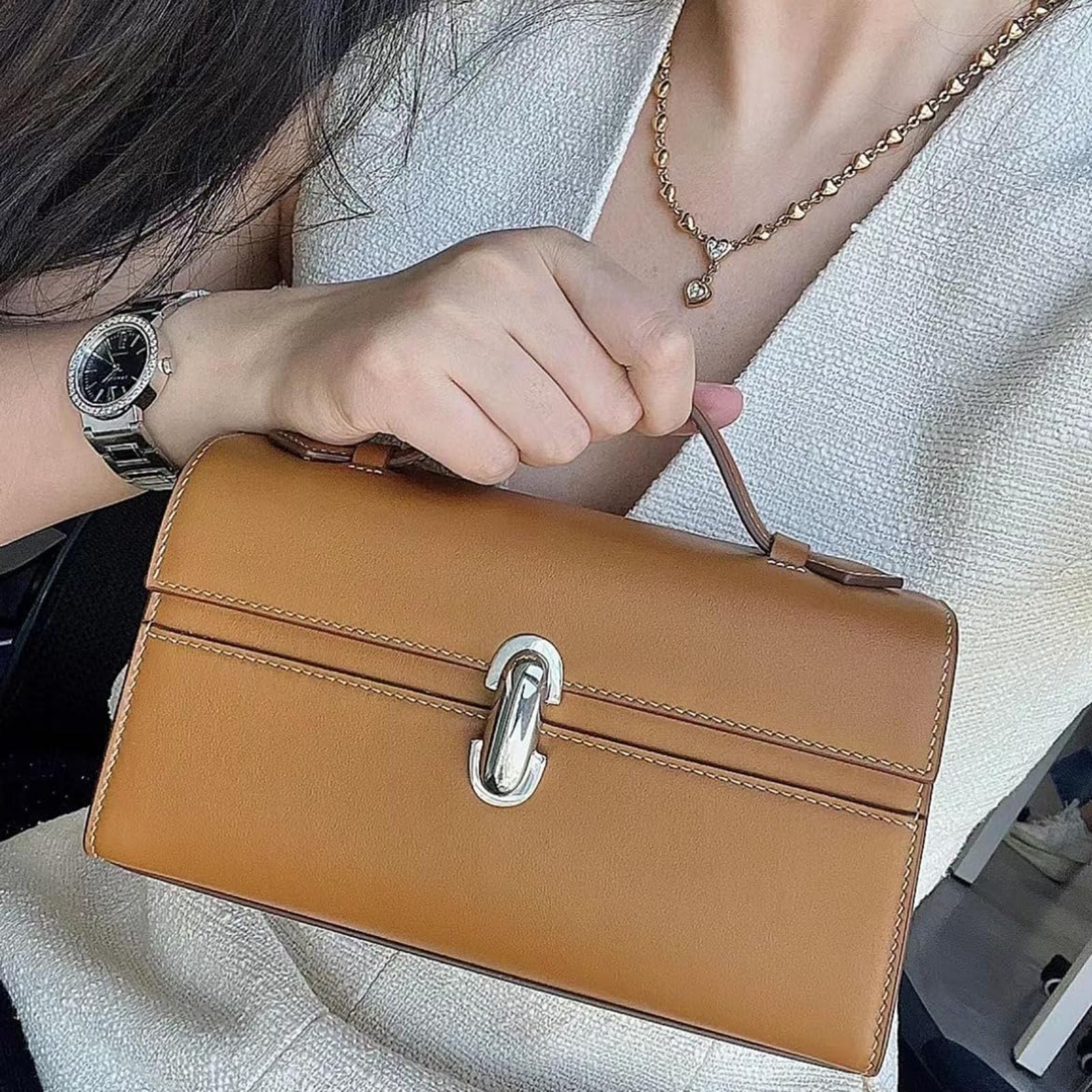 Genuine Leather Women's Handbag Satchel Purse - Designer Coffee Color Crossbody Bag for Work, Travel & Everyday Use