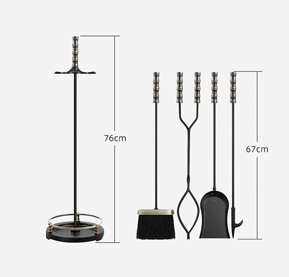 Heavy Duty 5-Piece Fireplace Tool Set - Silver Steel Wrought Iron Fire Pit Tools for Indoor & Outdoor Use - Antique Style Stove Accessories Kit for Fireplace, Camping, and Home Decor