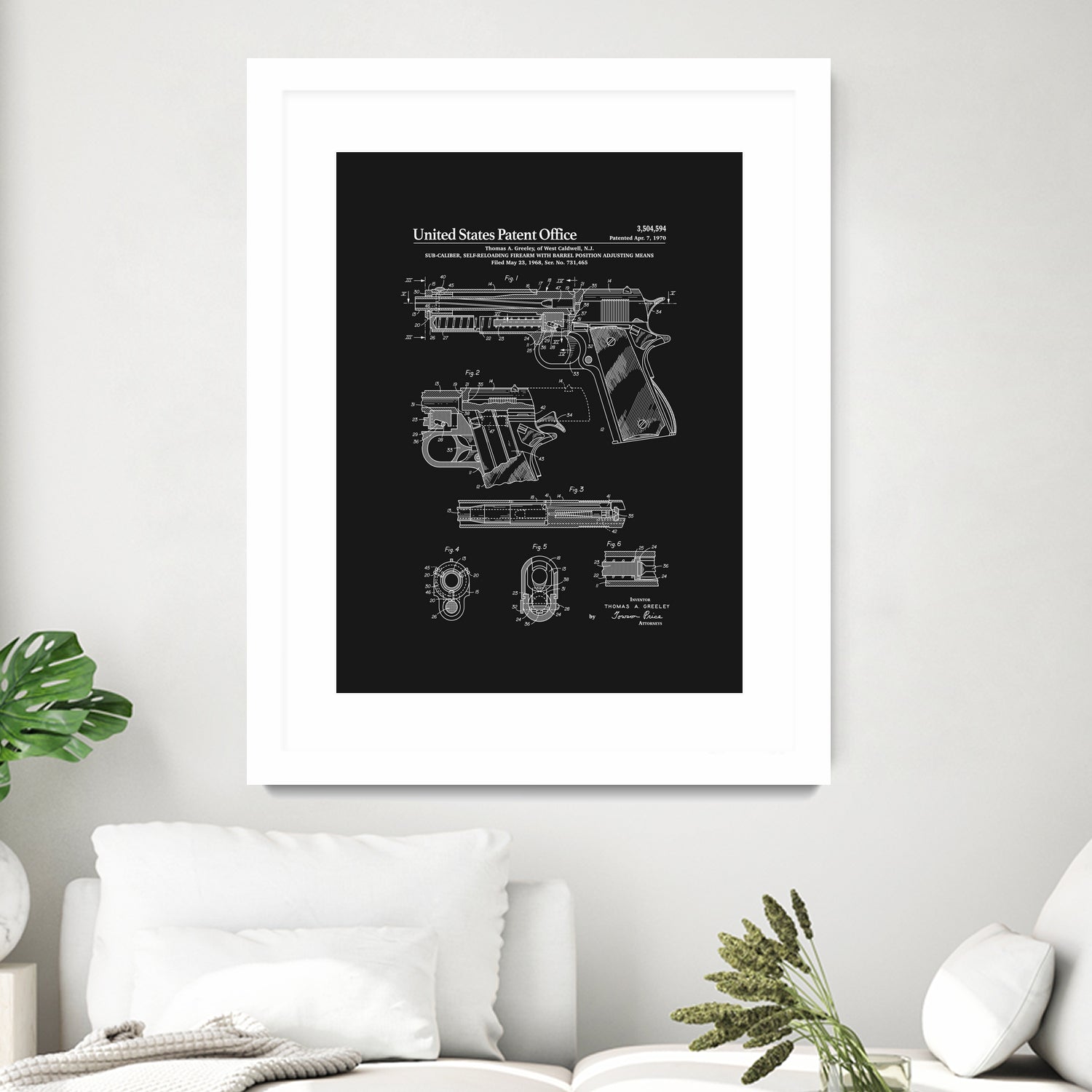 Colt 1911 Handgun Patent - Black Pistol for Collectors & Shooting Enthusiasts | Perfect for Historical Display, Gun Ranges & Self-Defense Training