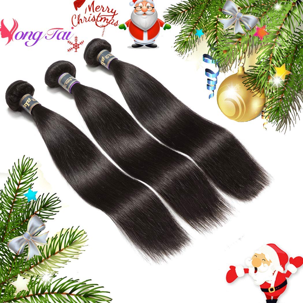 100% Unprocessed Malaysian Straight Virgin Hair Bundles 12 14 16 Inches - No Tangling No Shedding Human Hair Extensions (1B Color) for Styling, Weaving & Everyday Wear