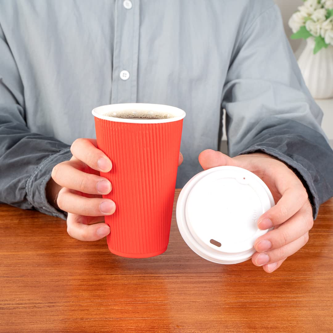 500 Pack 16oz Disposable Coffee Cups with Ripple Wall Design - Insulated Red Paper Hot Cups for Coffee, Tea & Hot Beverages (Lids Sold Separately) - Perfect for Cafes, Offices, Catering & Takeout Services