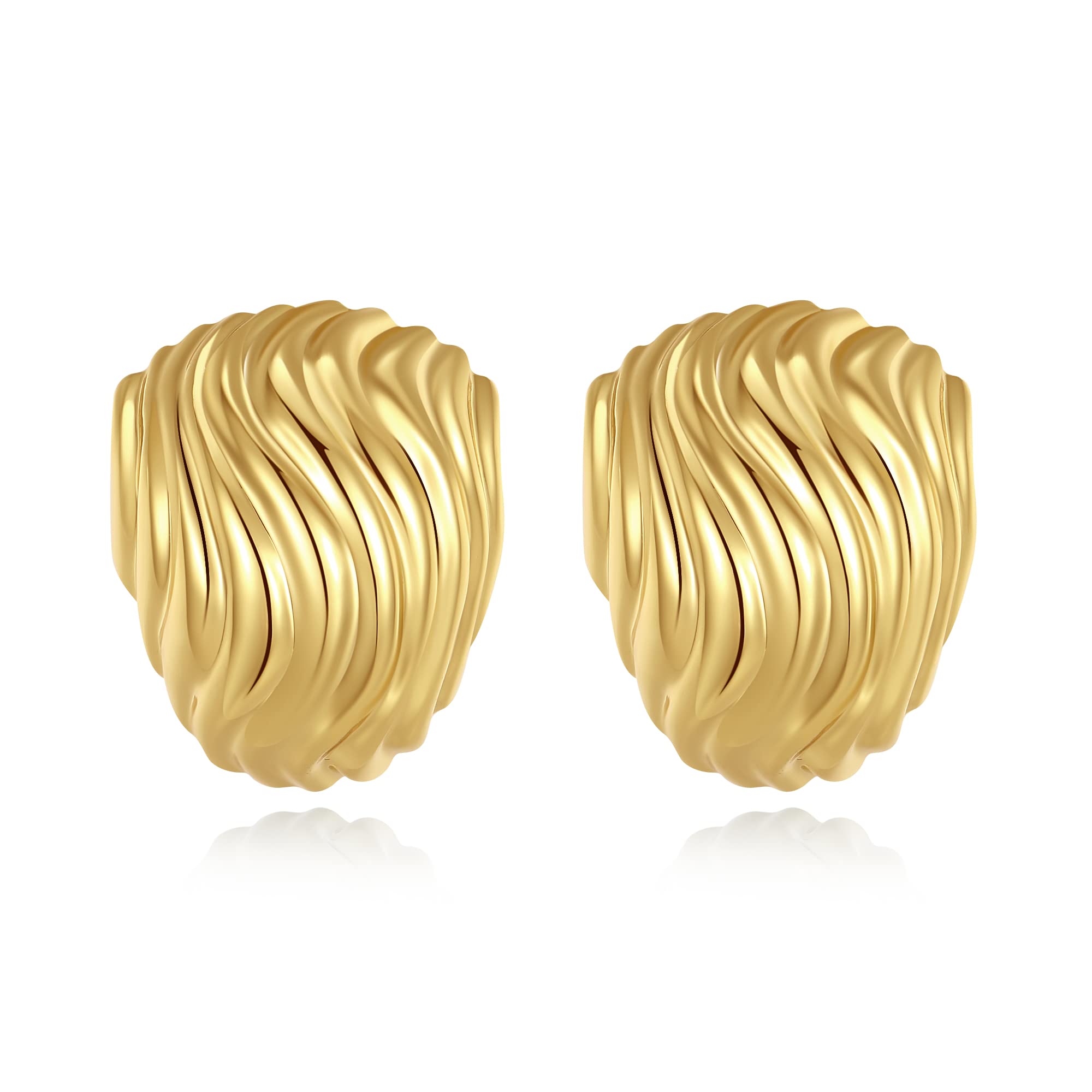 **Chunky Gold Statement Earrings for Women - Hypoallergenic 925 Sterling Silver Drop Studs, Trendy Wavy Button Earrings - Perfect Gift for Women & Girls - Ideal for Parties, Weddings & Everyday Wear**