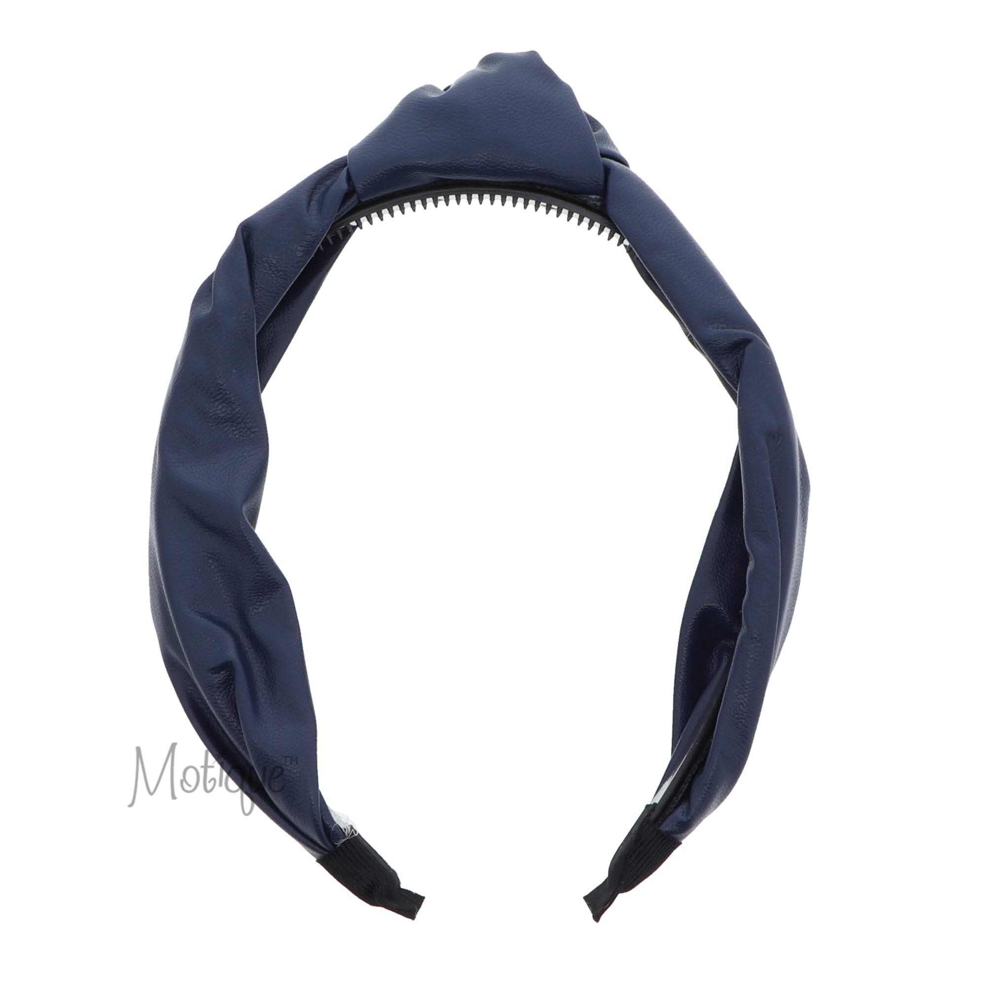 Leather Turban Knot Headband for Women and Girls - Navy - Stylish Hair Accessory for Work, Gym, and Everyday Wear