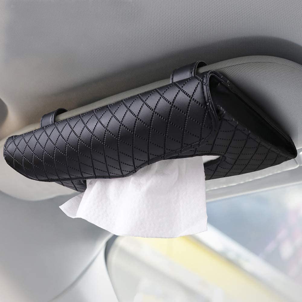 Luxury PU Leather Car Tissue Box Holder - Hanging Sun Visor Napkin & Backseat Tissue Organizer for Cars & Trucks | Perfect for Road Trips, Commuting & Family Travel Accessories