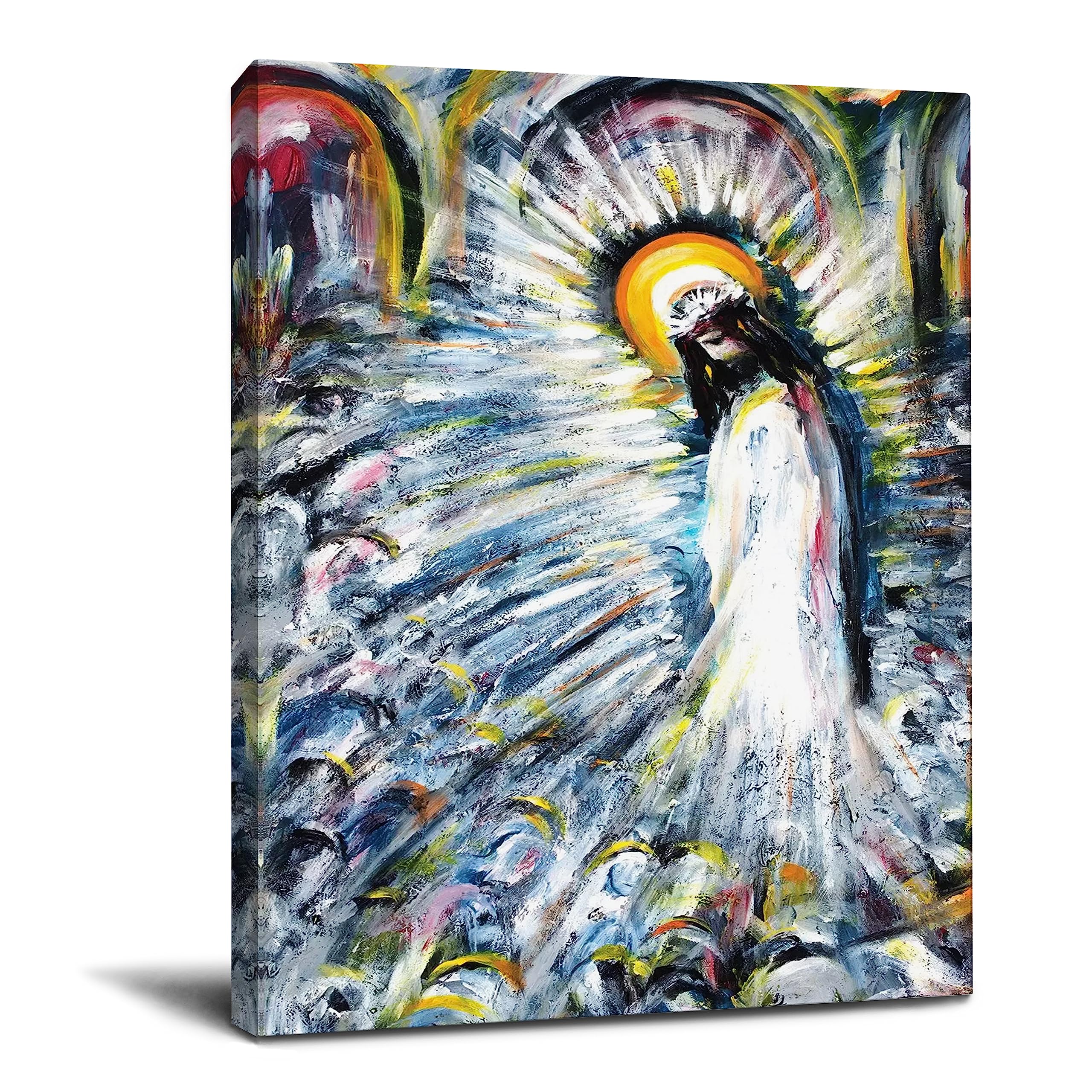 XeGe QAXme Jesus Wall Art - Christian Radiant Canvas Painting of God Holy Light - Large Size 8x10 Inch Framed Wall Decor for Bedroom & Living Room - Ready to Hang - Perfect for Home, Church & Office Decor
