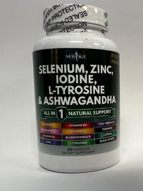 Thyroid Support Supplement with Selenium, Zinc, Iodine, L-Tyrosine & Ashwagandha - Bladderwrack, Turmeric, Kelp & Schisandra for Hormone Balance - 180 Capsules (3-Pack) - Boost Energy & Metabolism for Women & Men - Perfect for Daily Wellness & Thyroid Health
