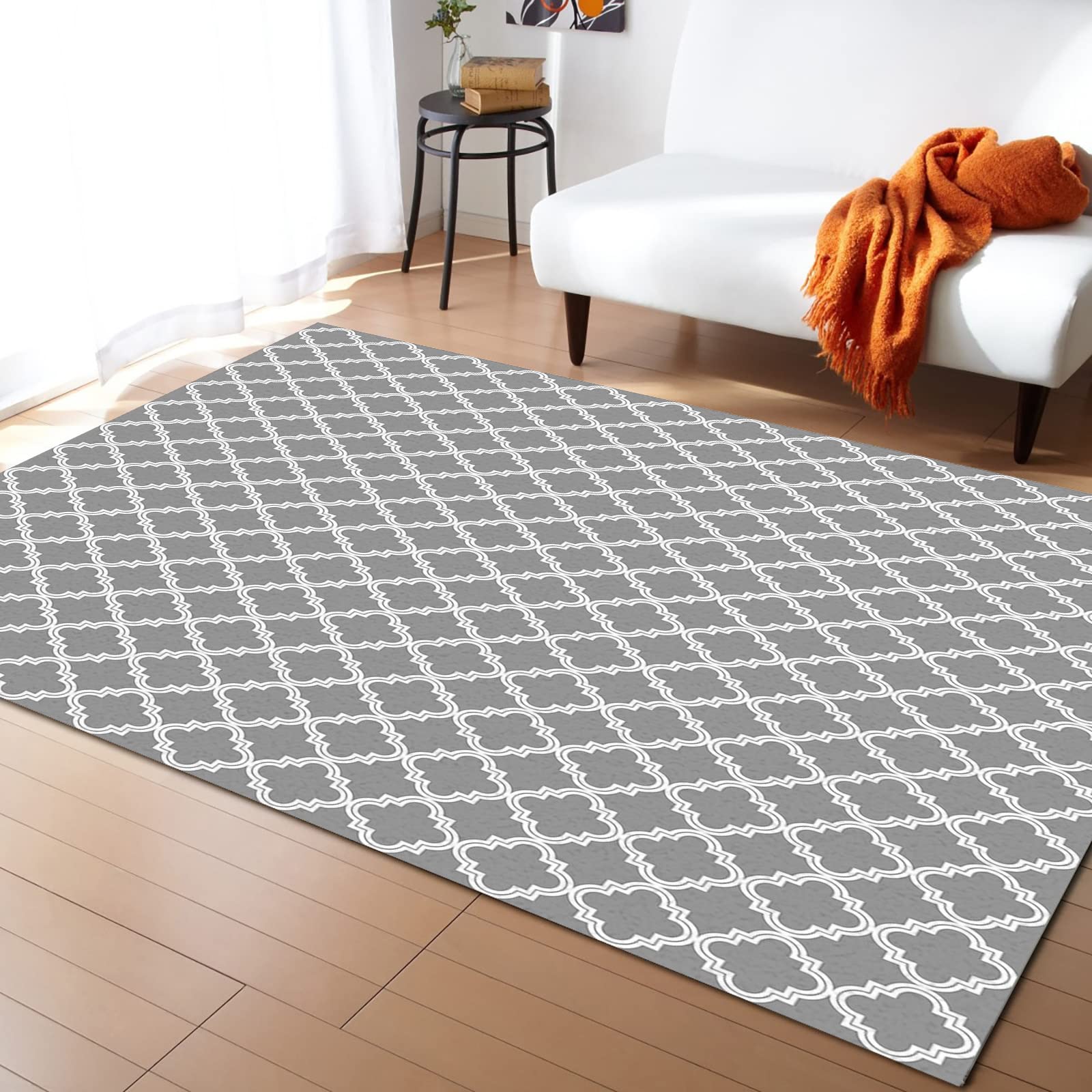 Non-Slip Geometric Dark Gray Morocco Pattern Area Rug - 5' x 8' Contemporary Indoor Carpet with Rubber Backing, Fade-Proof & Washable - Perfect for Living Room, Bedroom, Office & Dorm Decor - Adds Comfort & Style to Your Home