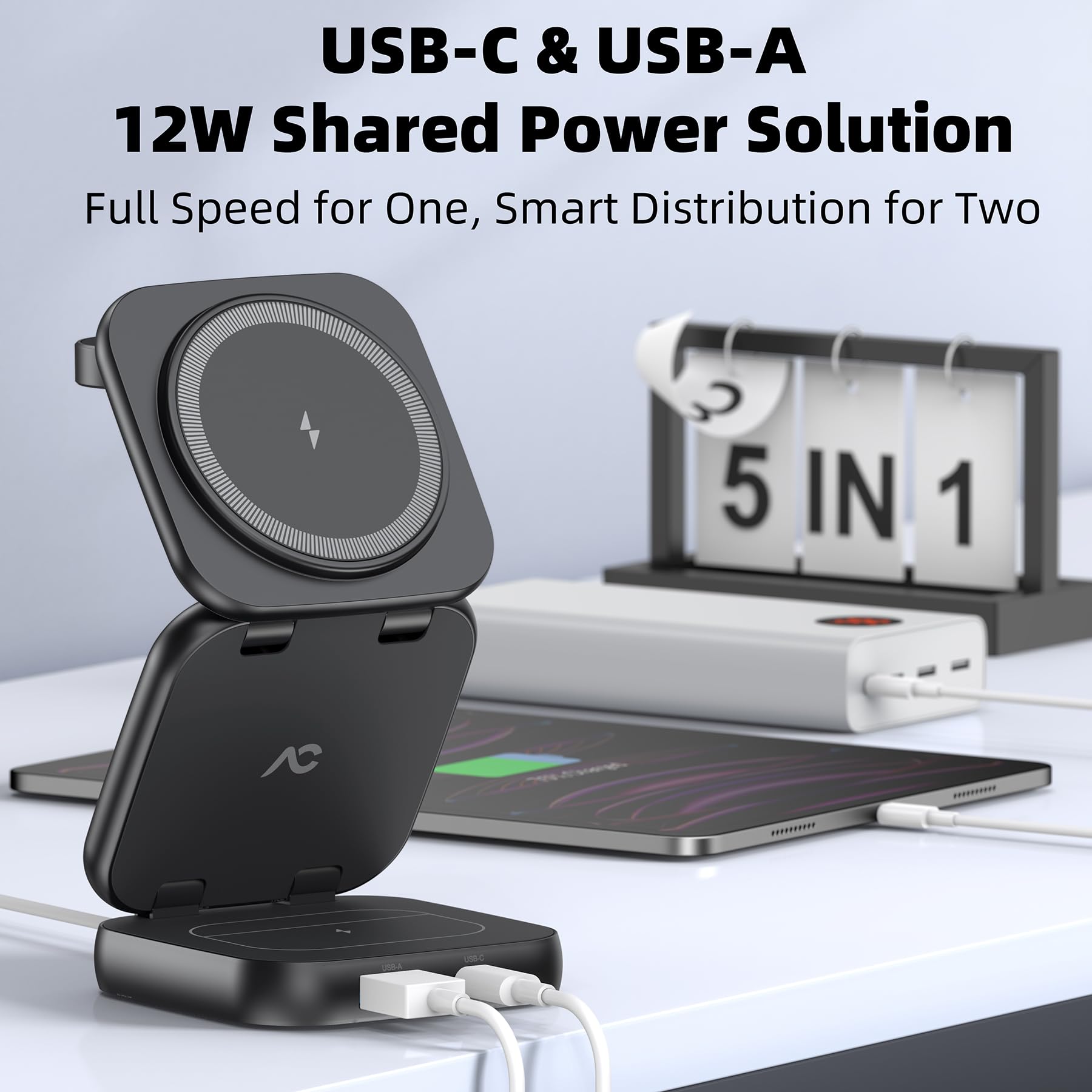 5-in-1 Wireless Charging Station with MagSafe - 15W Fast Magnetic Foldable Stand for iPhone 16/15/14/13 Series & Apple Watch S1-9/Ultra - Includes 35W Adapter | Perfect for Home, Office & Travel