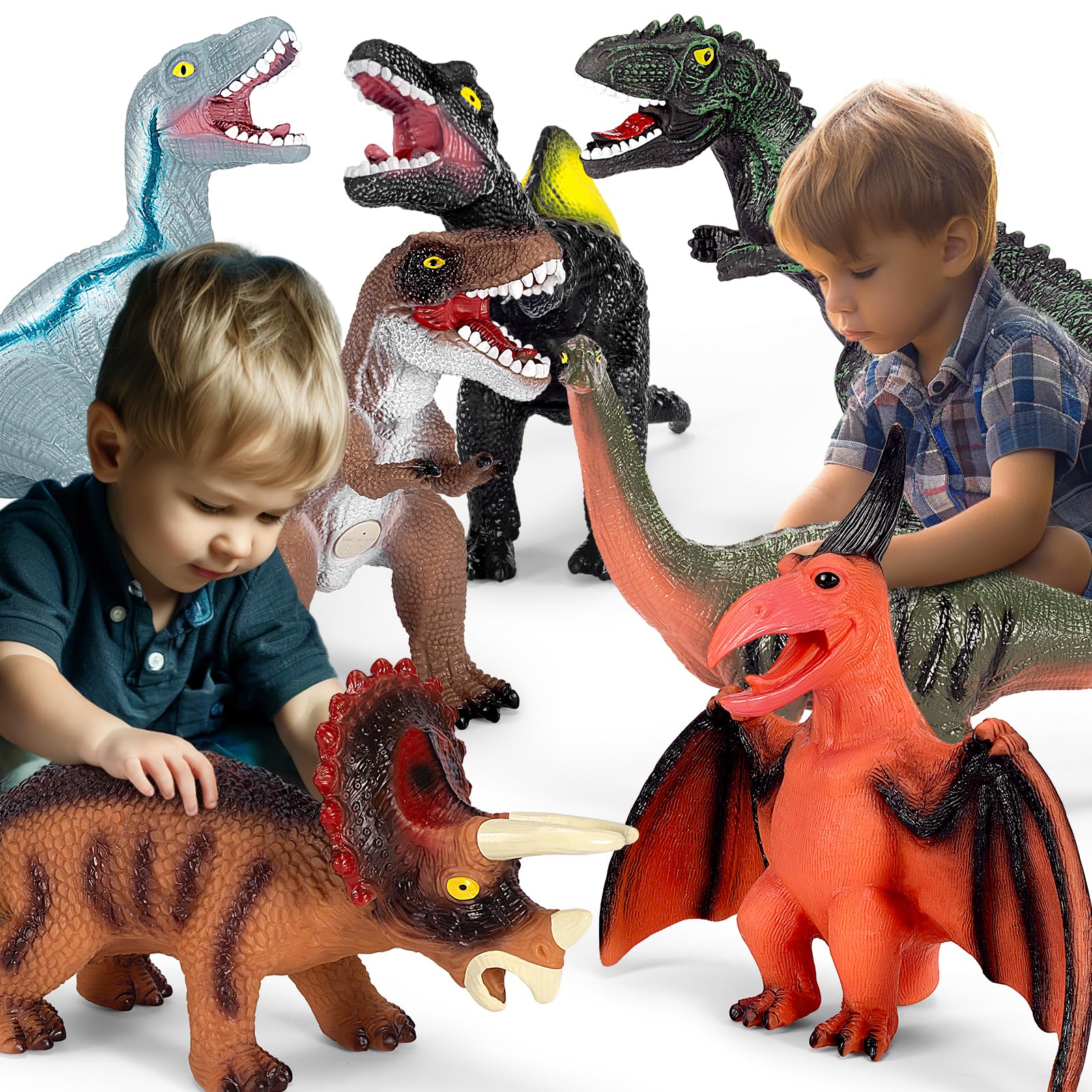 7 Piece Jumbo Dinosaur Toys Set - Large Dinosaur Figures for Kids Ages 3-5, Perfect Dinosaur Gifts for Boys & Girls - Great for Playtime, Learning & Birthday Parties