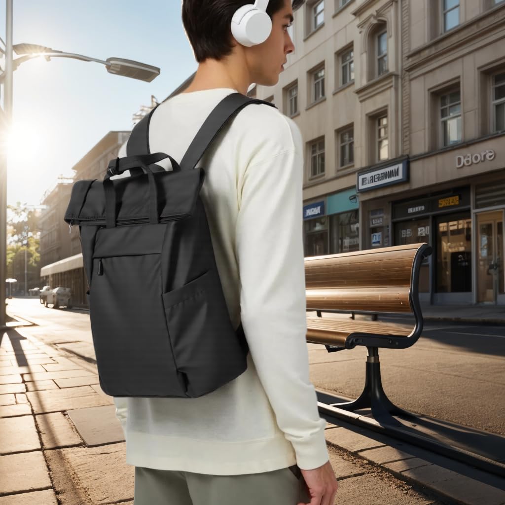 Expandable Roll Top Laptop Backpack - Water-Resistant 15-20L Rucksack for 15 Inch Laptops, Adjustable Large Capacity Daypack for Work, Business, College - Ideal for Men & Women in Urban Commuting & Travel