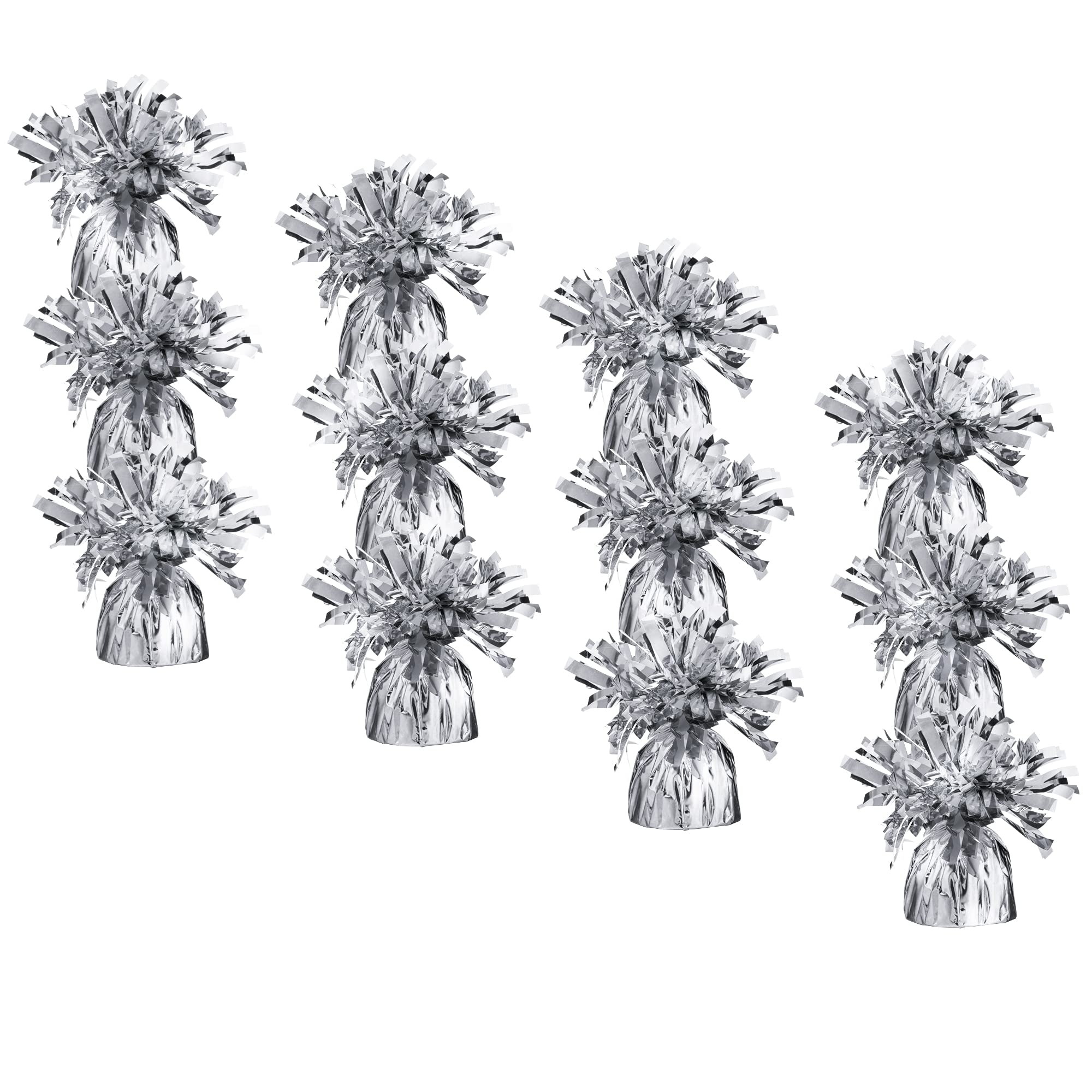 12 Pack Silver Metallic Foil Balloon Weights - 4.8 Inch Heavy Duty DIY Weights for Helium Balloons, Birthday Parties & Wedding Decorations - Perfect for Table Centerpieces, Balloon Arches and Party Decor