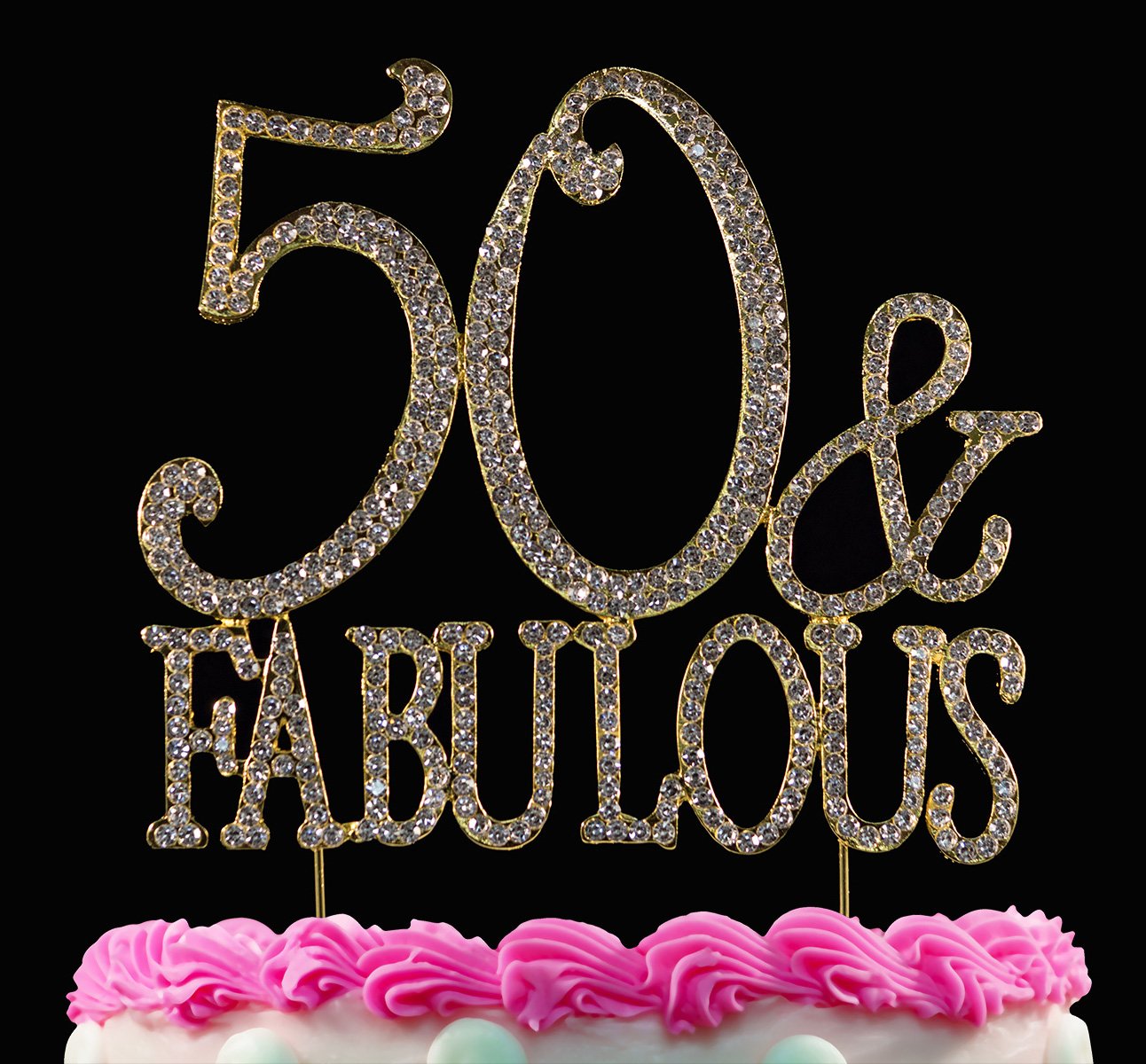50th Birthday Cake Topper - Gold & Fabulous Bling Cake Decorations by Yacanna | Perfect for Anniversary, Retirement & Milestone Celebrations