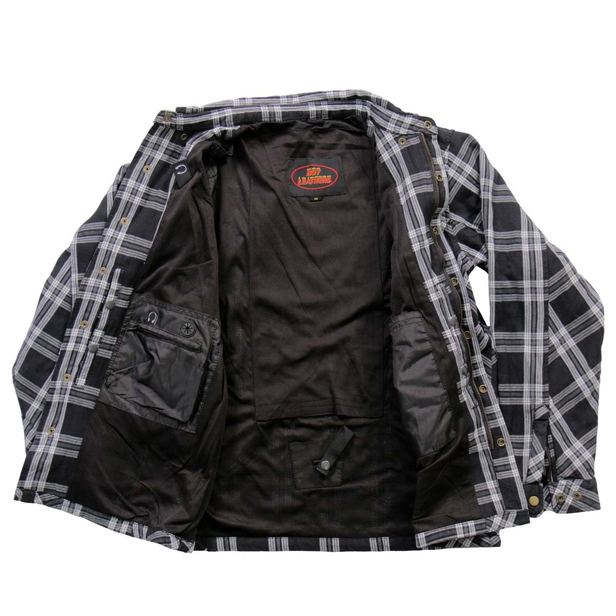Hot Leathers JKM3002 Men's Black & White Flannel Motorcycle Shirt Jacket with CE Armor Protection - Medium Size | Riding Gear for Harley, Cruiser & Adventure Bikes