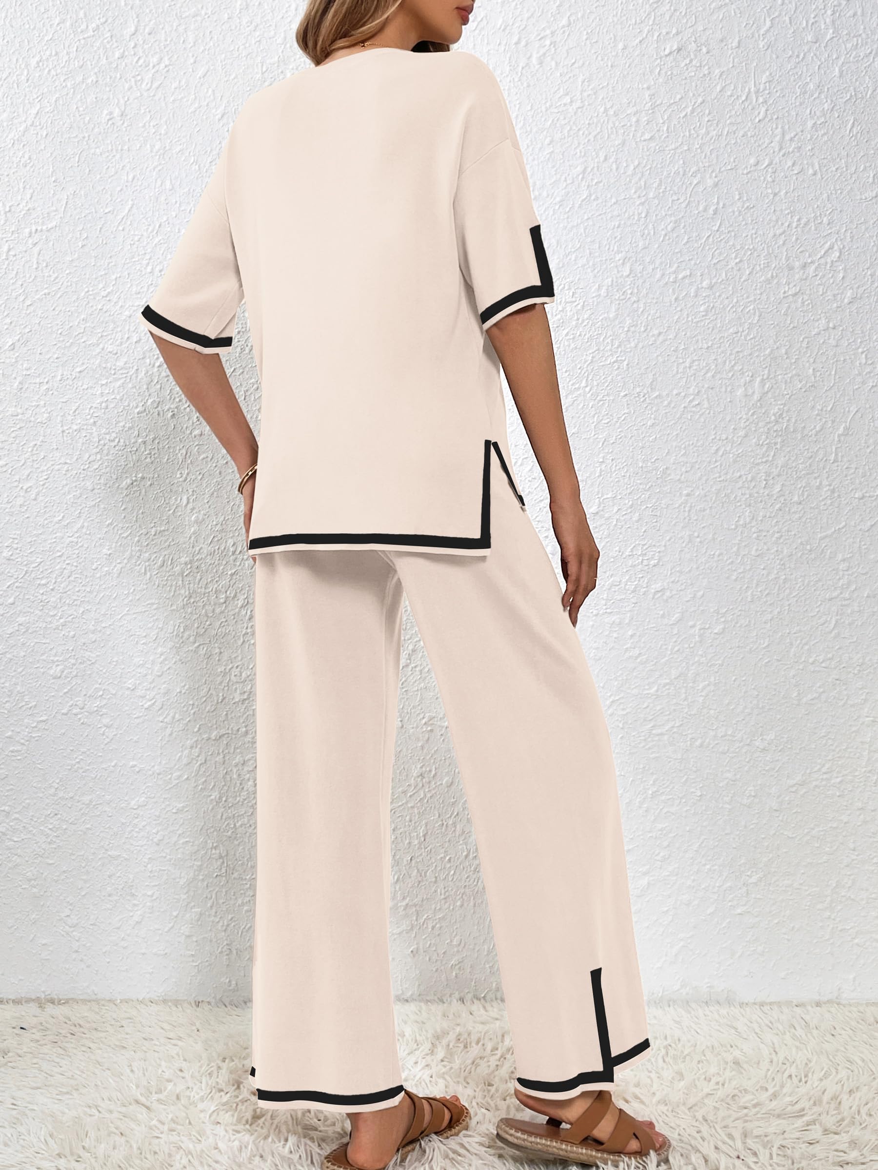 SuperPrity Women's 2-Piece Sweater Set - Short Sleeve Knit Pullover Top & High Waisted Wide Leg Pants Lounge Outfit | Casual Wear, Home Comfort, Street Style Fashion