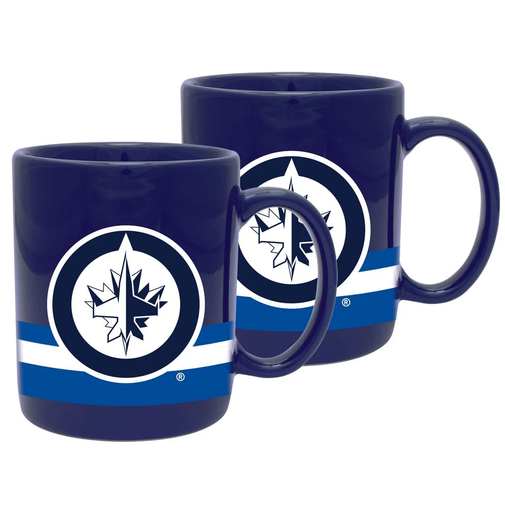 Winnipeg Jets Hockey Team Ceramic Coffee Mug Set - 2 Pack, Black & White Striped Design - Perfect for Hot Drinks, Office, Home, or Gifts for NHL Fans