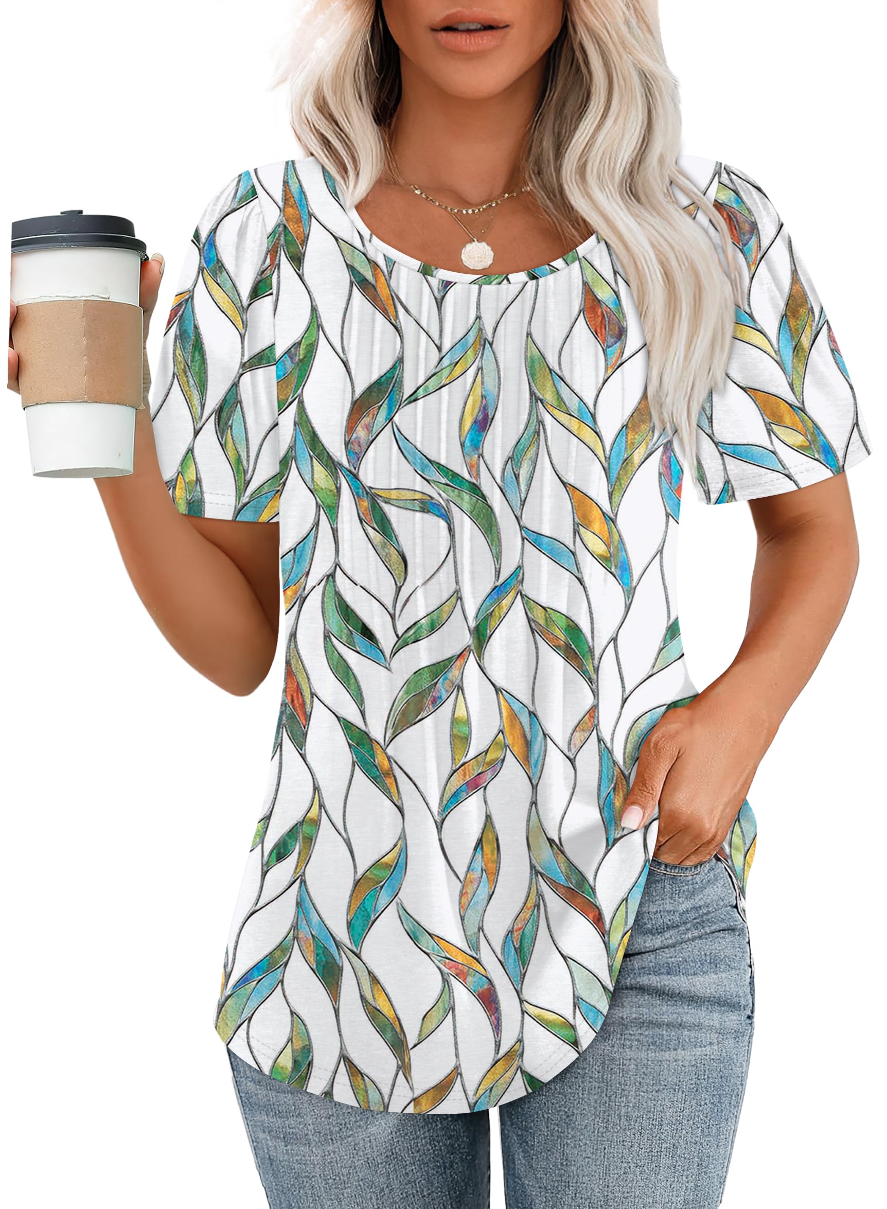 WIHOLL Women's Short Sleeve Pleated Blouse - Summer Casual Dressy Tops for Work & Outings | Perfect for Office, Date Night & Weekend Brunch