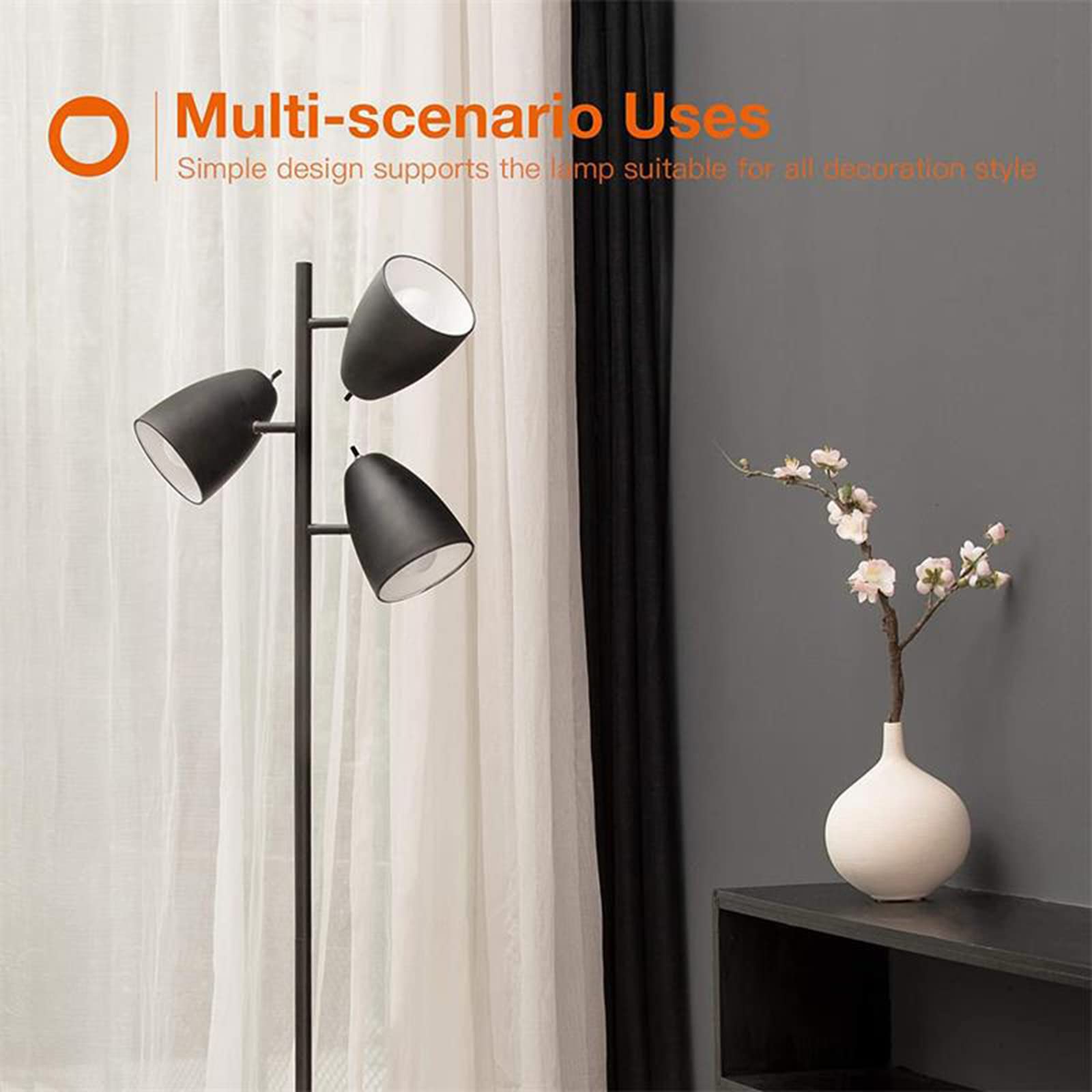 Dimmable Industrial Floor Lamp with Rotary Switch - 3 Head Tree Floor Lamp for Living Room, Bedroom & Office - Adjustable Metal Pole Light in Black | Perfect for Reading, Relaxing & Ambient Lighting