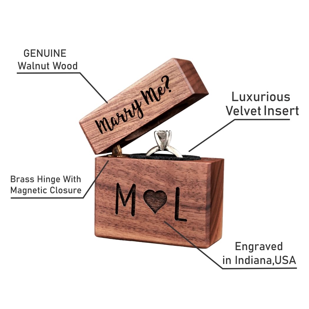 Personalized Wooden Ring Box for Engagement & Proposal - Custom Engraved Slim Jewelry Gift Box by Northstar Engraving | Wedding, Anniversary & Romantic Occasions