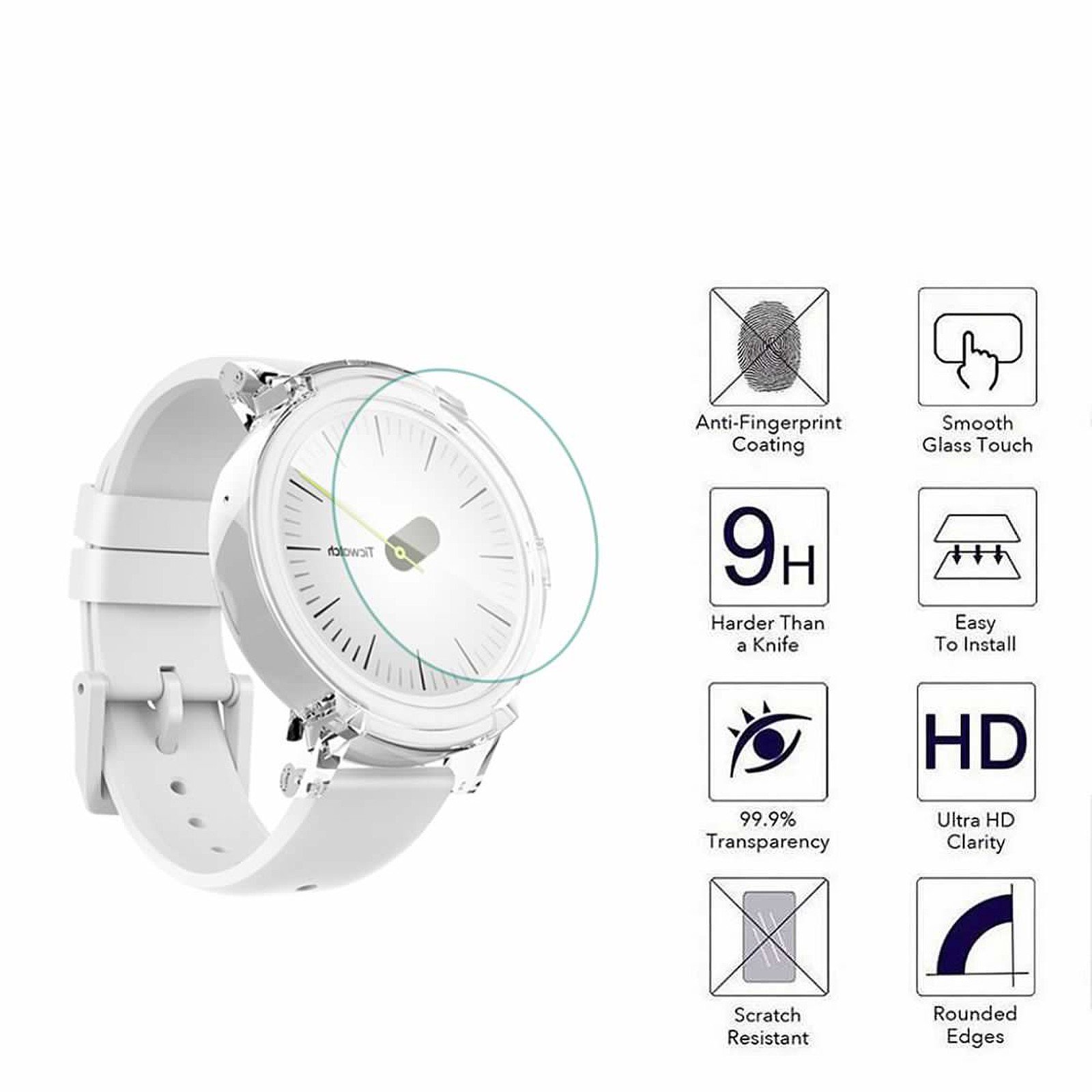 Premium ZRL 9H 2.5D Tempered Glass Screen Protector for Ticwatch 2/S/E - Ultra HD Clear, Anti-Scratch, Bubble-Free - Perfect for Workouts, Outdoor Activities & Daily Use