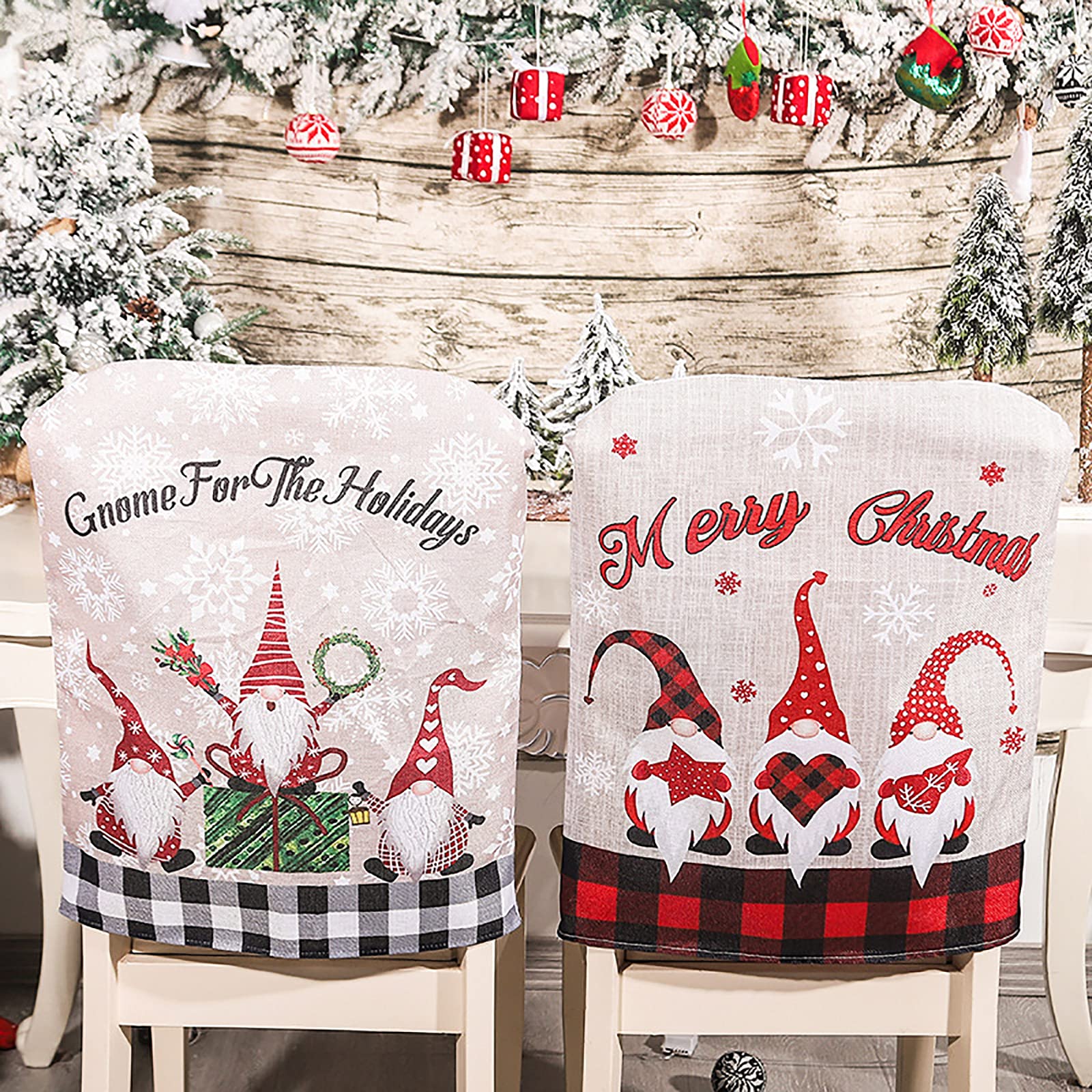 Festive Swedish Gnome Chair Covers Set of 4 - Christmas Dining Decor for Holiday Parties