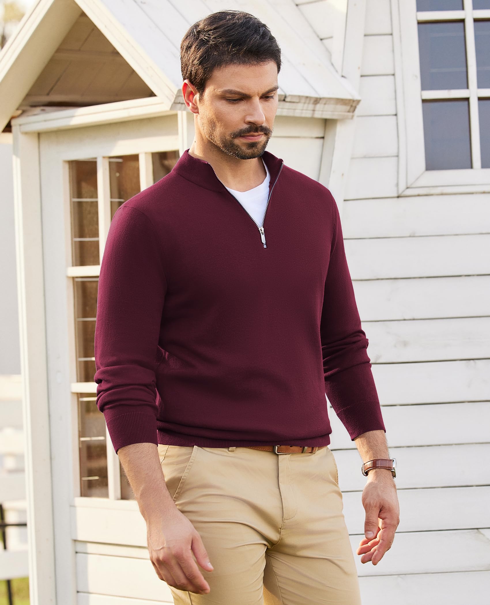 Men's Lightweight Cotton Quarter Zip Pullover Sweater - Soft Mock Neck Long Sleeve Casual Knit Top for Fall & Winter | Perfect for Office, Travel and Outdoor Activities