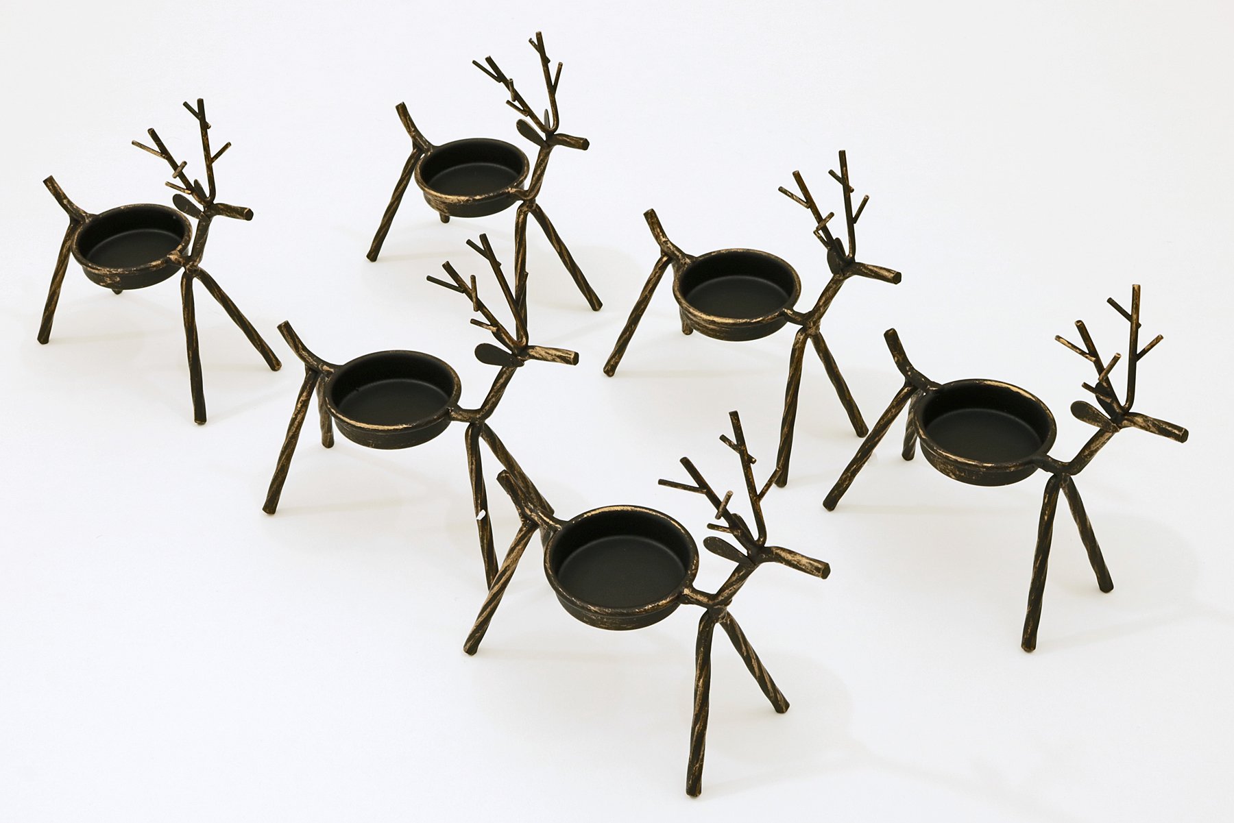 Rustic Iron Reindeer Tea Light Holders - Set of 6 for Christmas Decor, Holiday Table Centerpiece, Winter Home Decor & Candle Display