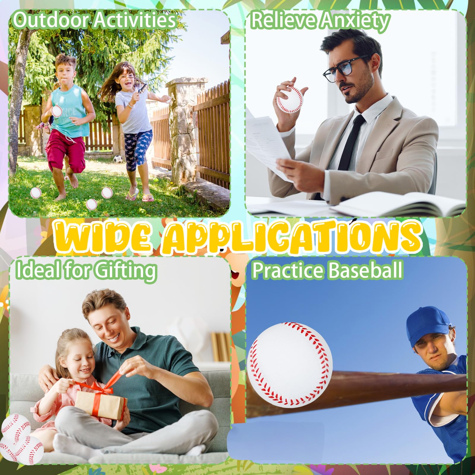 12 Pack Soft Baseball Stress Balls - 2.8 Inch Mini Foam Anxiety Relief Squeeze Balls for Kids & Adults | Great for Office Decor, School Carnival Prizes, Baseball Themed Parties & Stress Relief Therapy