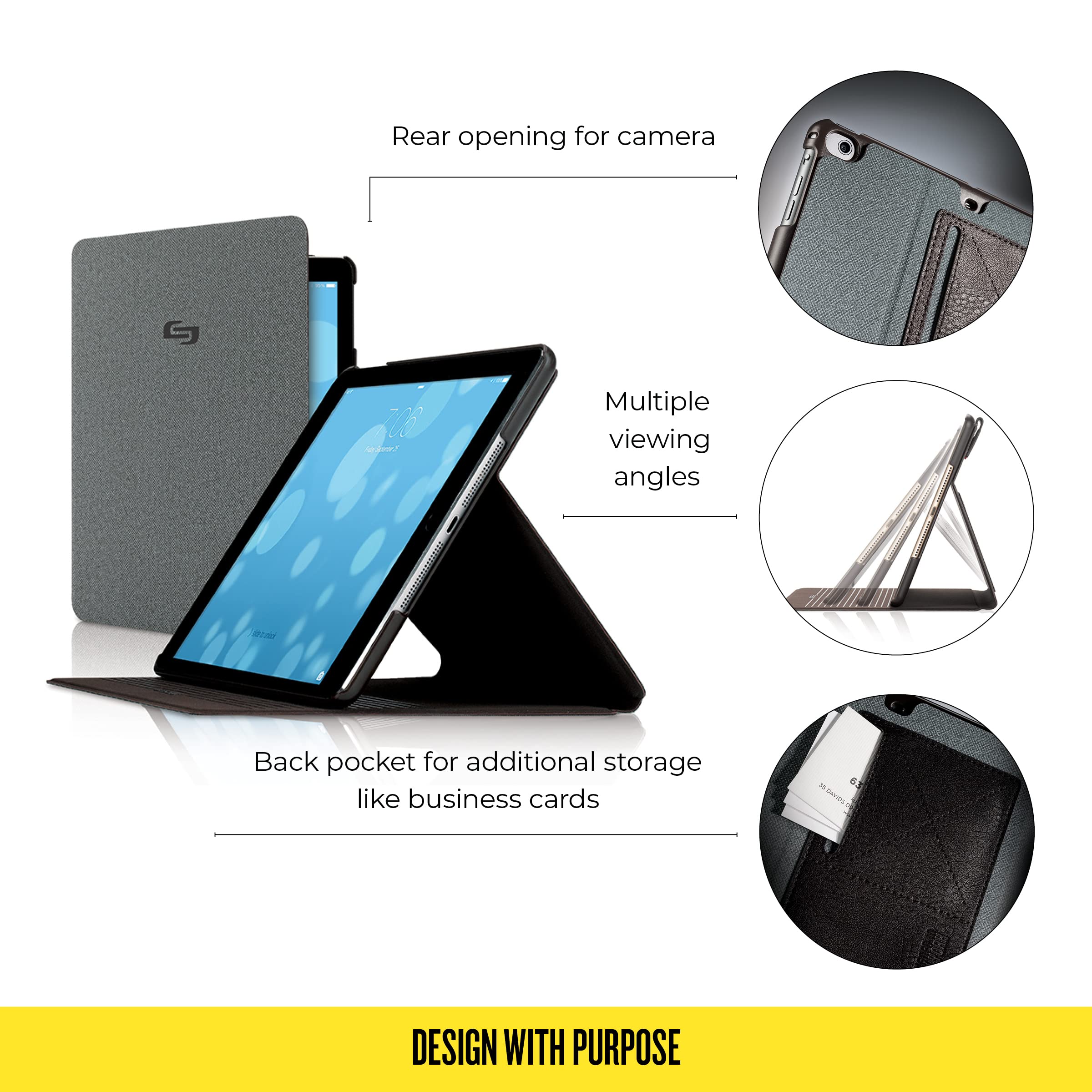 Solo New York Thompson iPad Air Slim Case - Lightweight Protective Cover for iPad Air (Grey) | Perfect for Work, Travel & Everyday Use