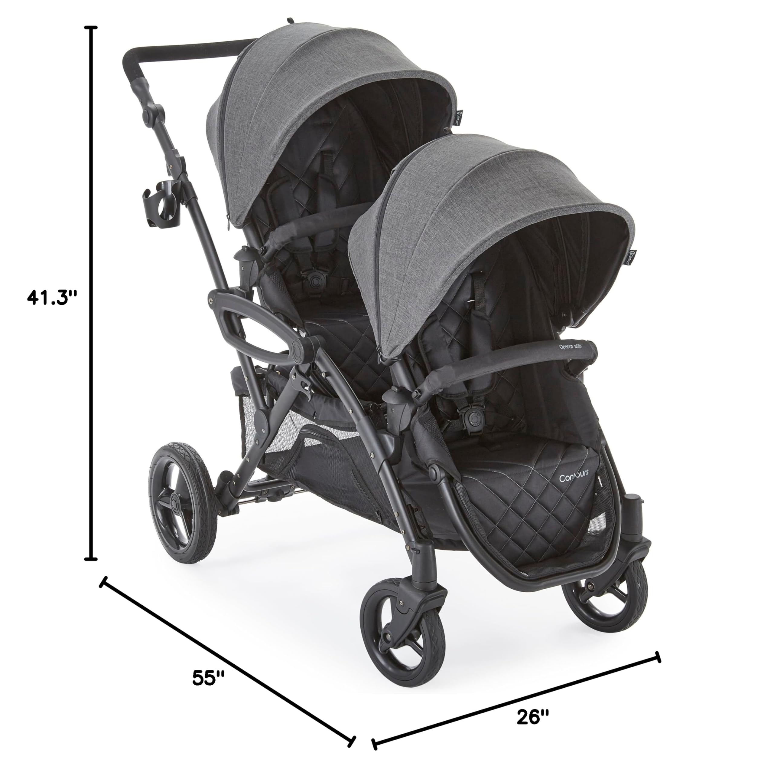 Contours Options Elite V2 Convertible Tandem Double Stroller for Baby & Toddler - Reversible Seats, Car Seat Compatible, Easy Fold - Perfect for Twins, Shopping & Travel - Gray